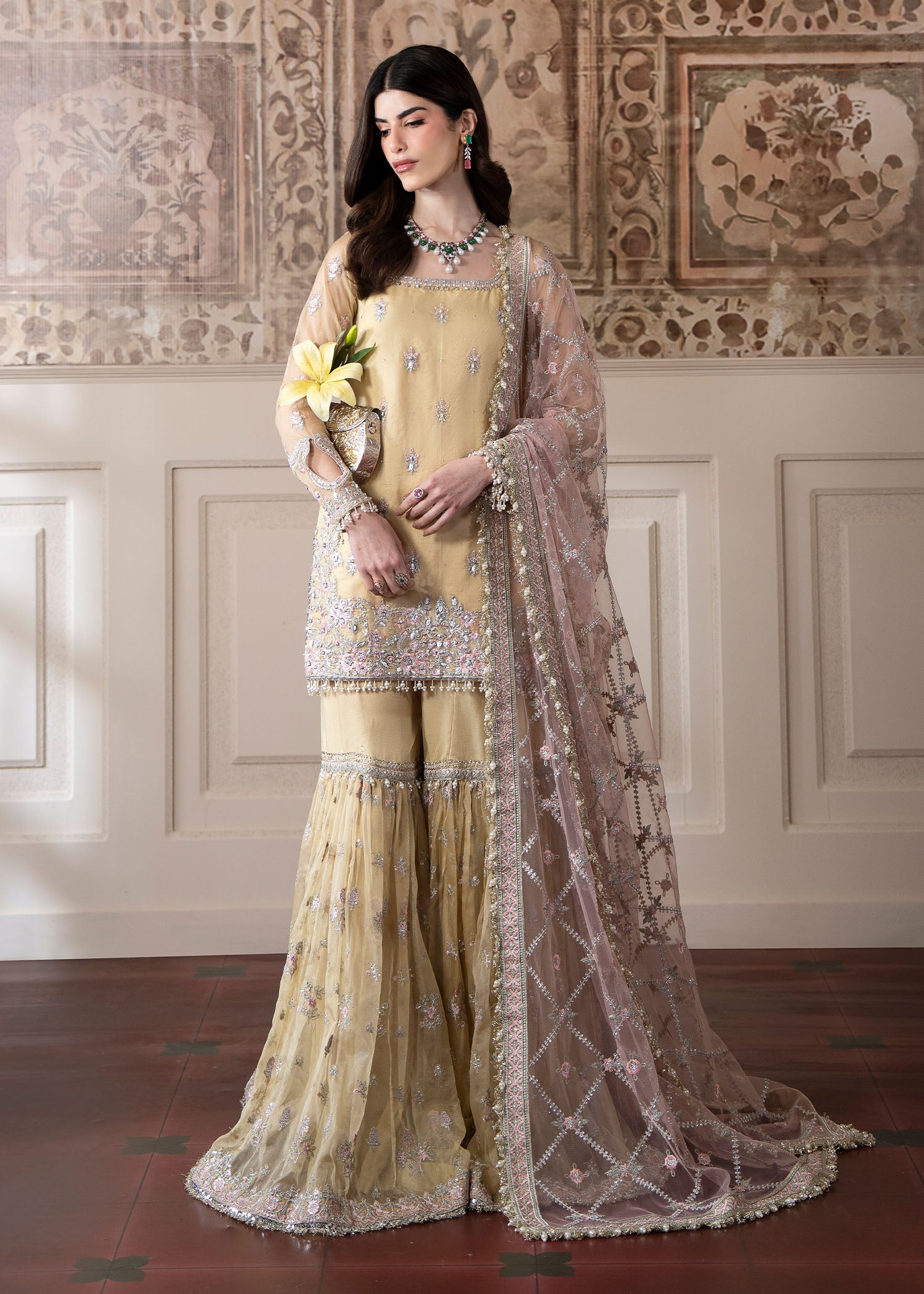 organza Gharara in Butter