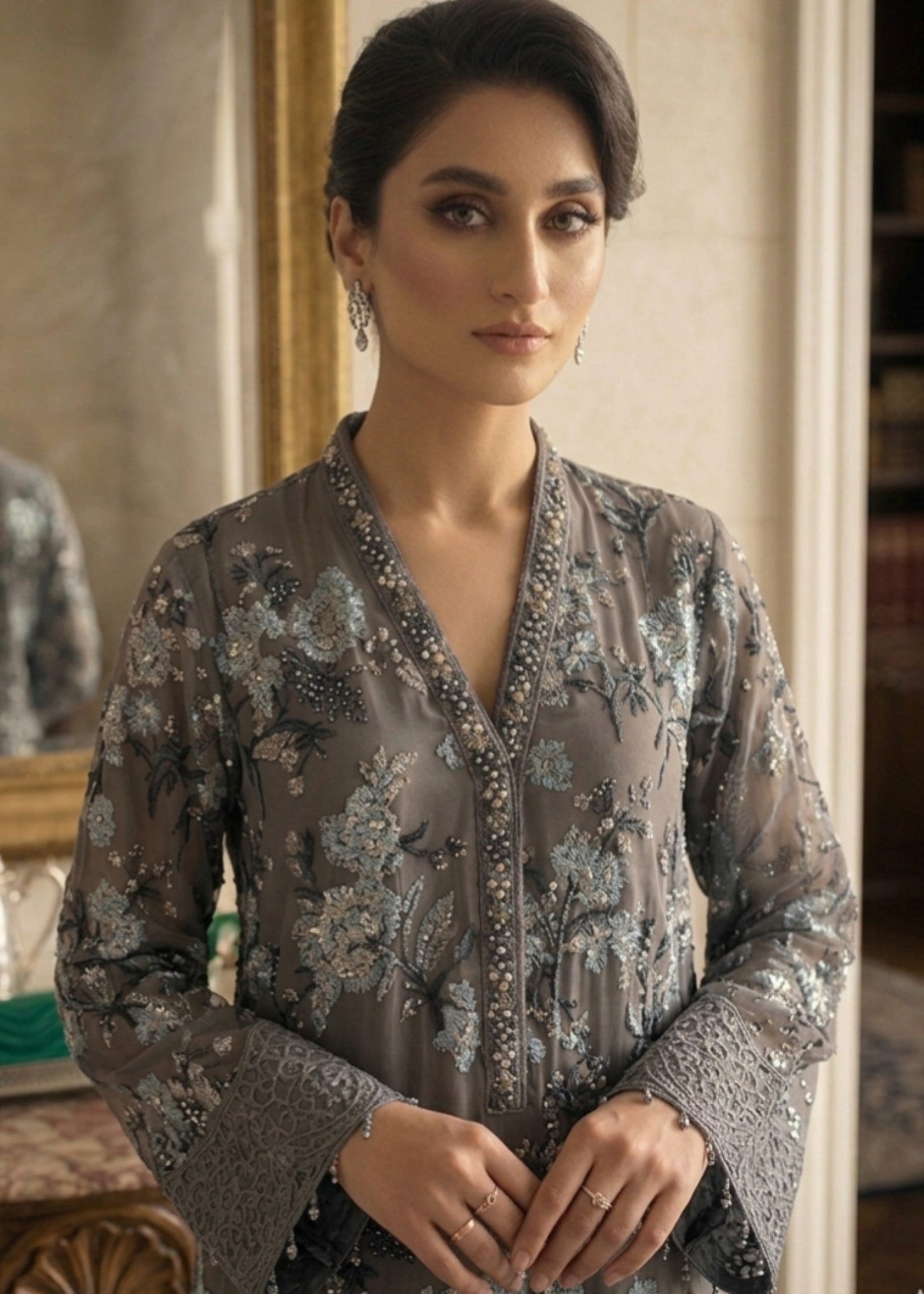 chiffon Kurta Set in Slate black