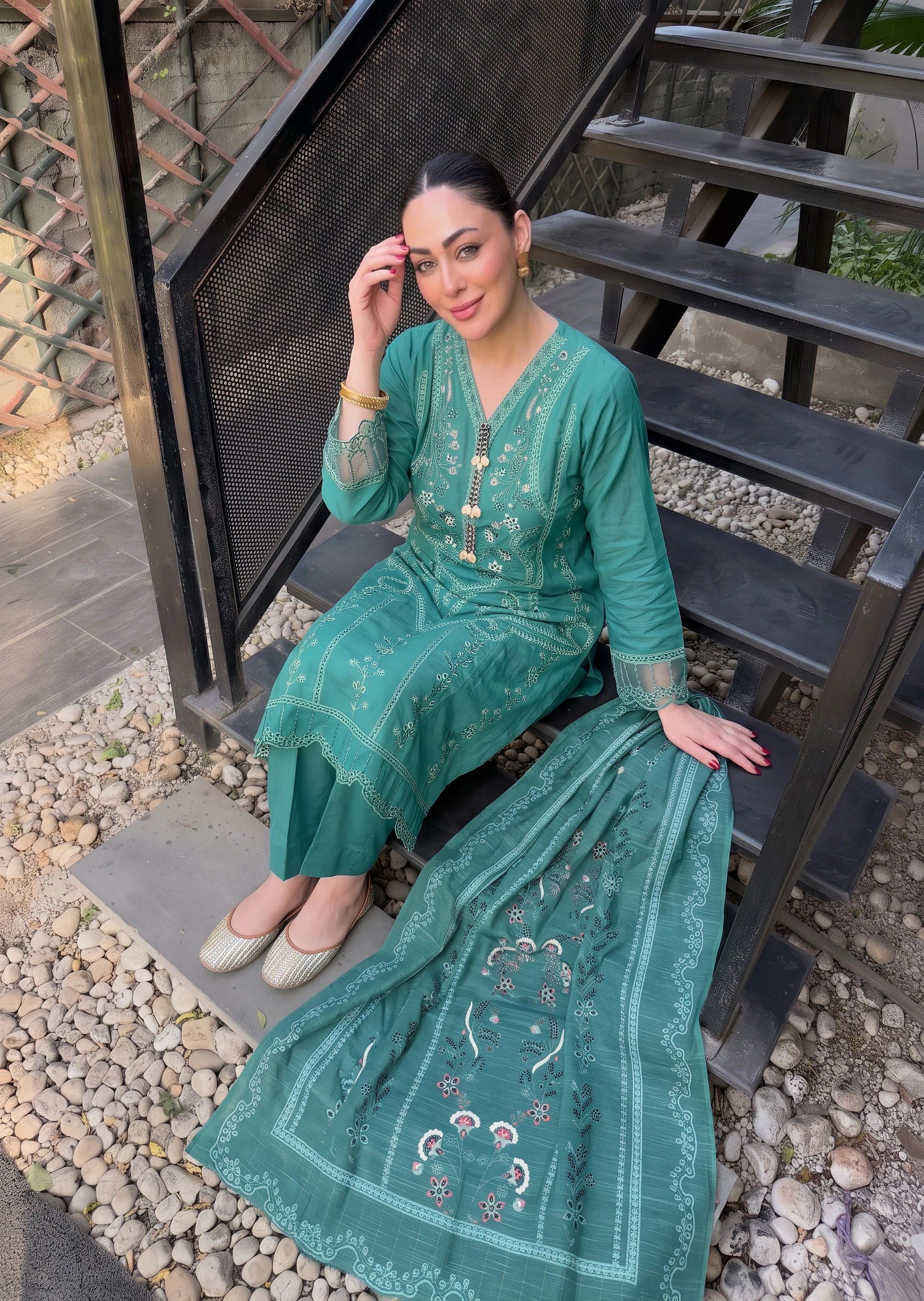 cotton linen Kurta Set in Sea green