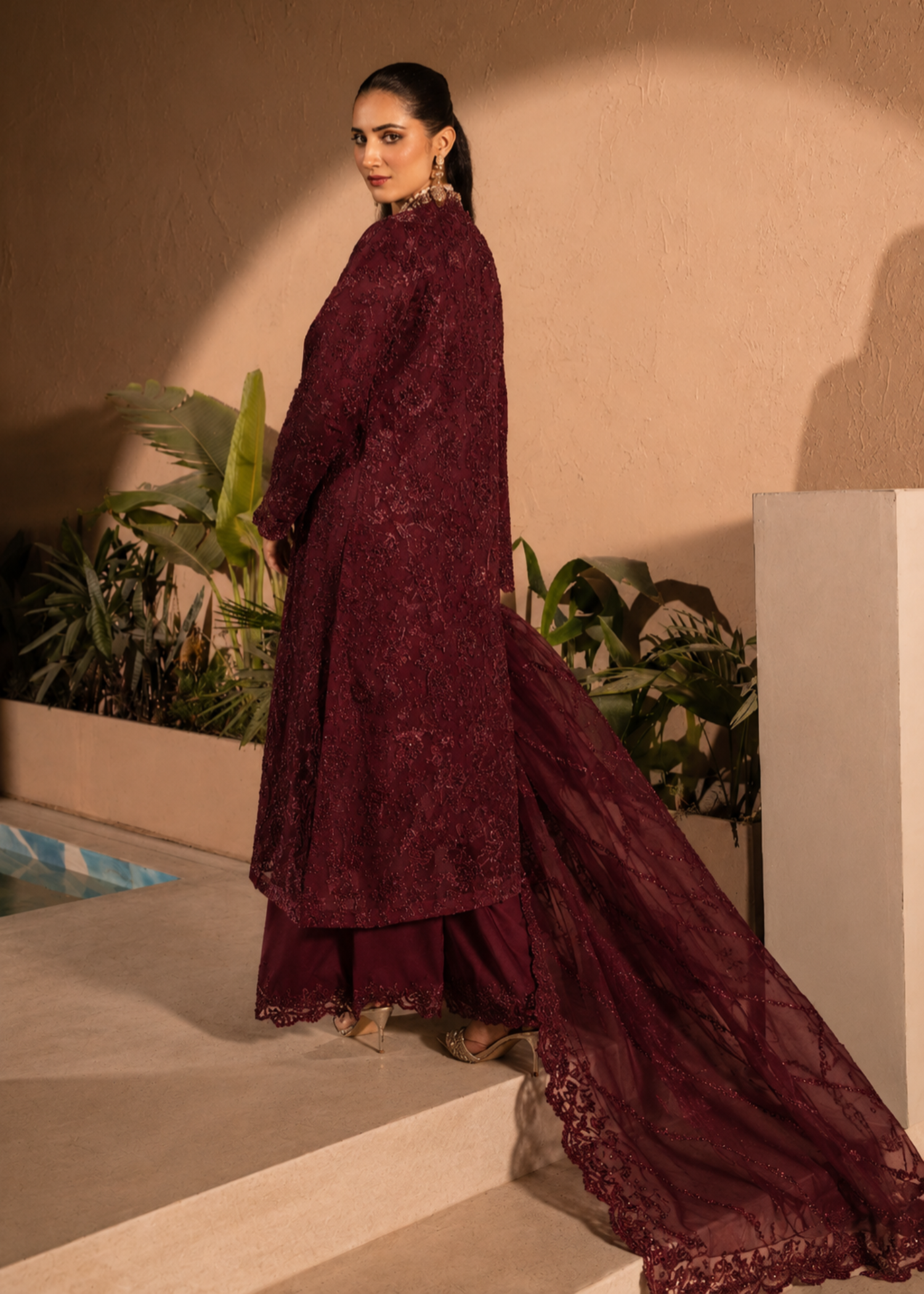 organza Gown in Maroon