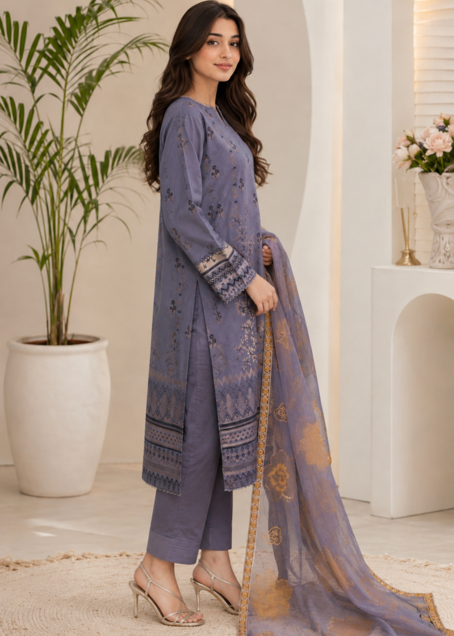 lawn Kurta Set in Grape