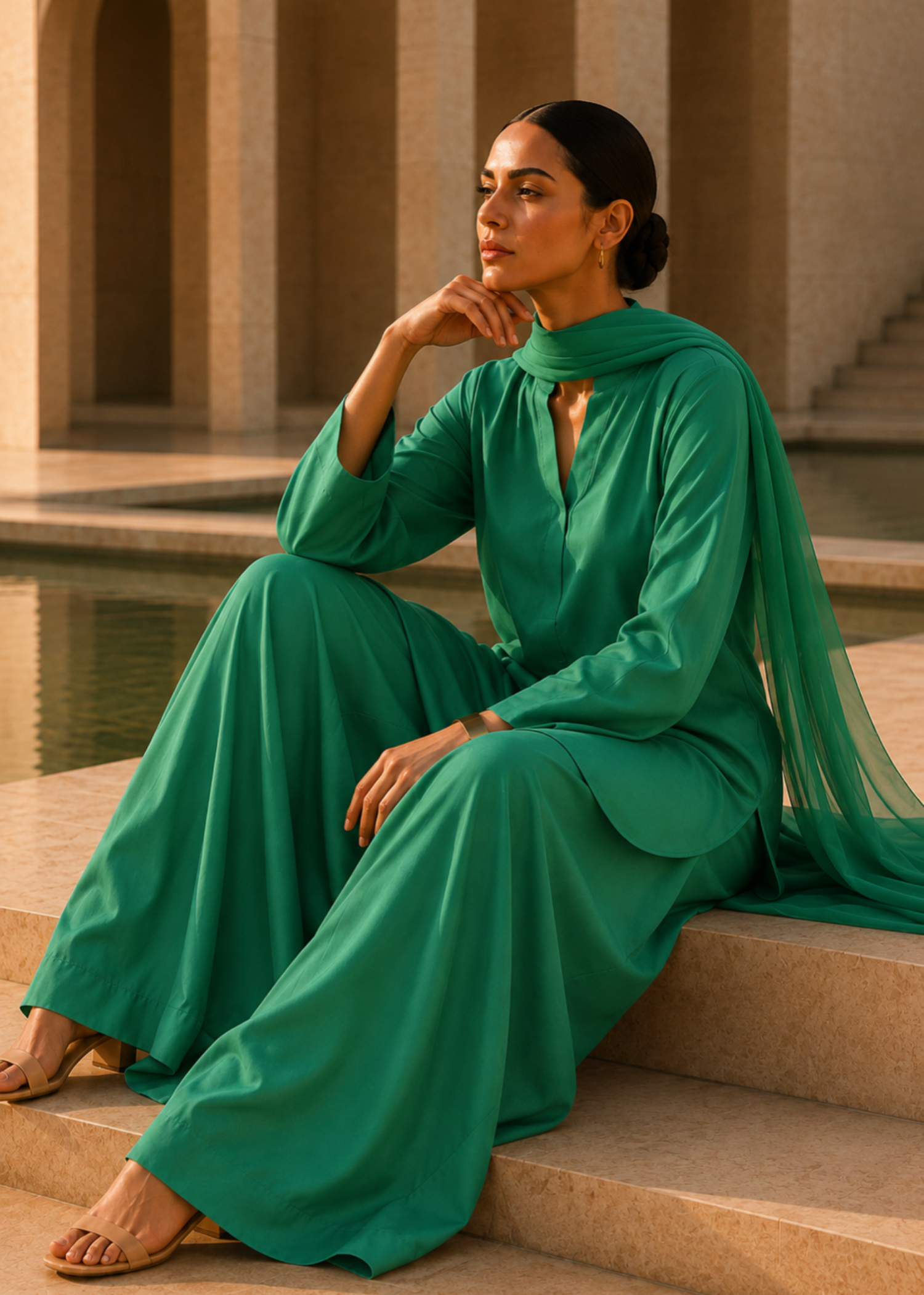pure cotton Kurta Set in Emerald green