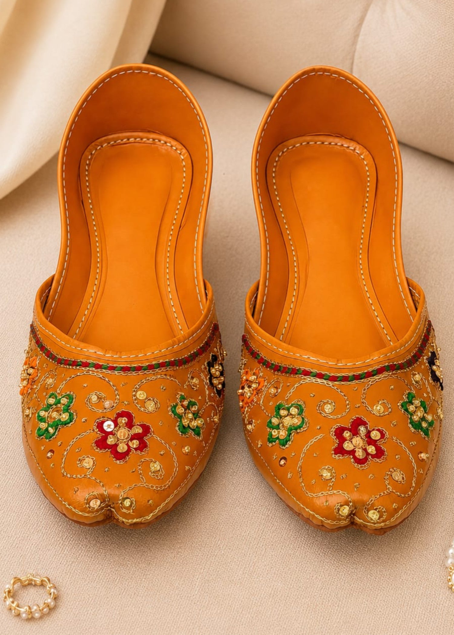 Khussa in Yellow-orange by - High Quality Women Khussa RUH7887
