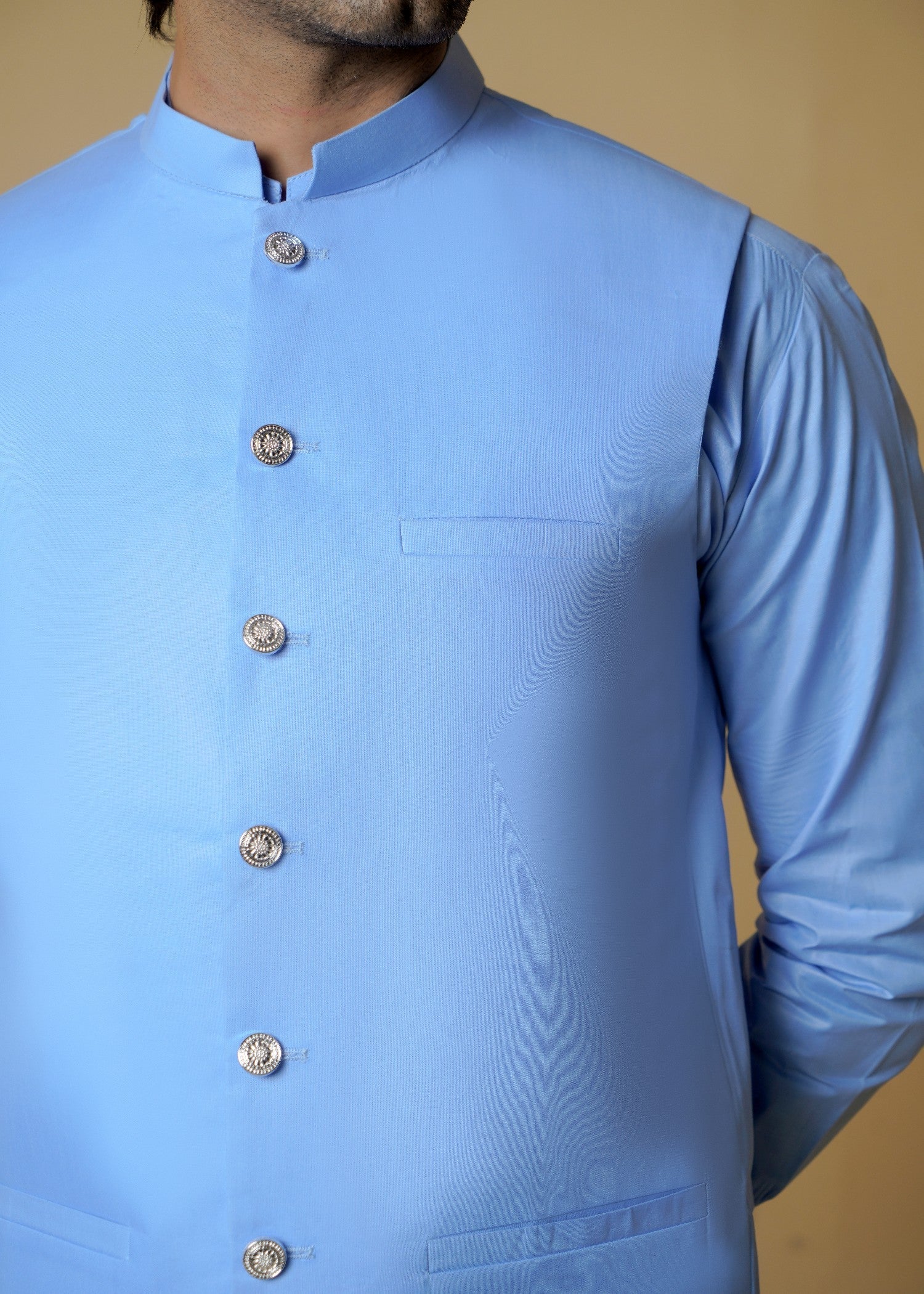 cotton Waistcoat in Sky
