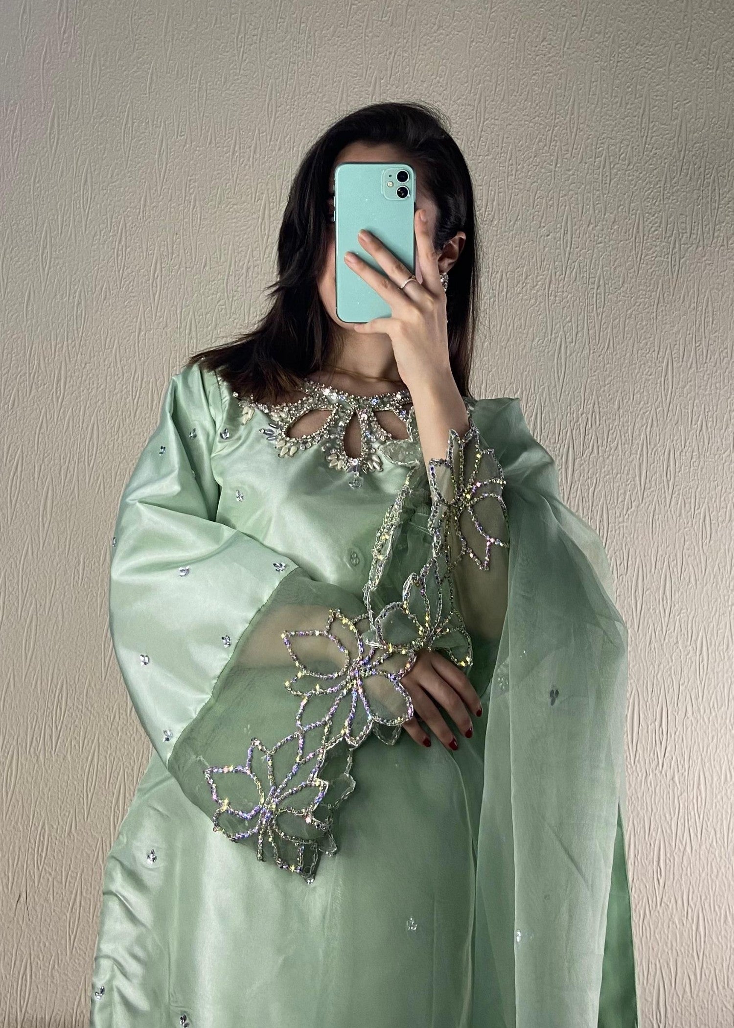 silk Kurta Set in Pistachio green