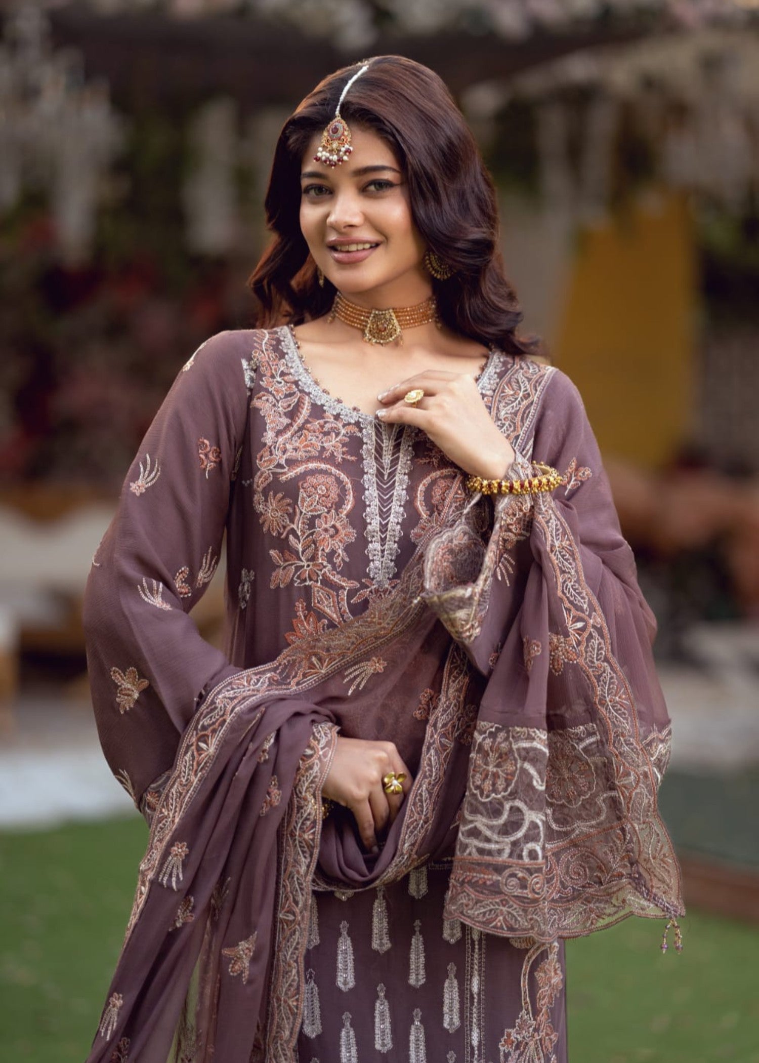 chiffon Kurta Set in Purple taupe