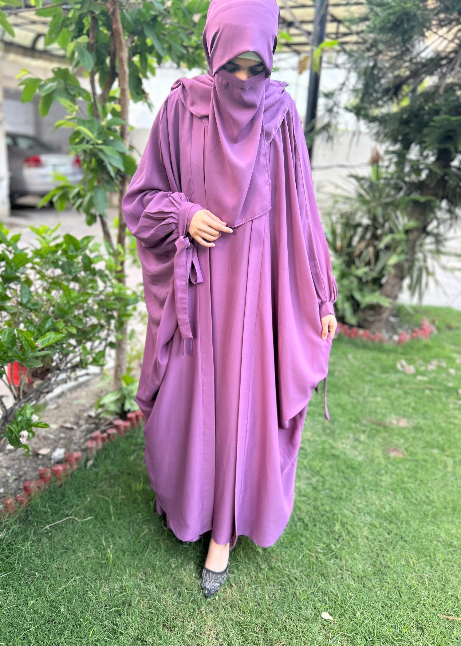 georgette chiffon Abaya in Lilac