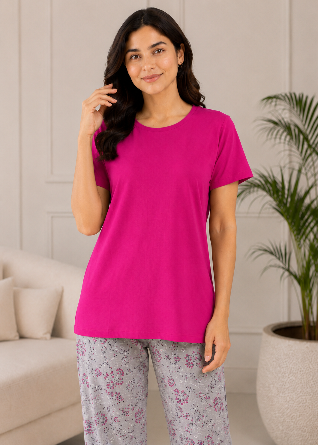 single jersey knit T Shirt in Hot pink
