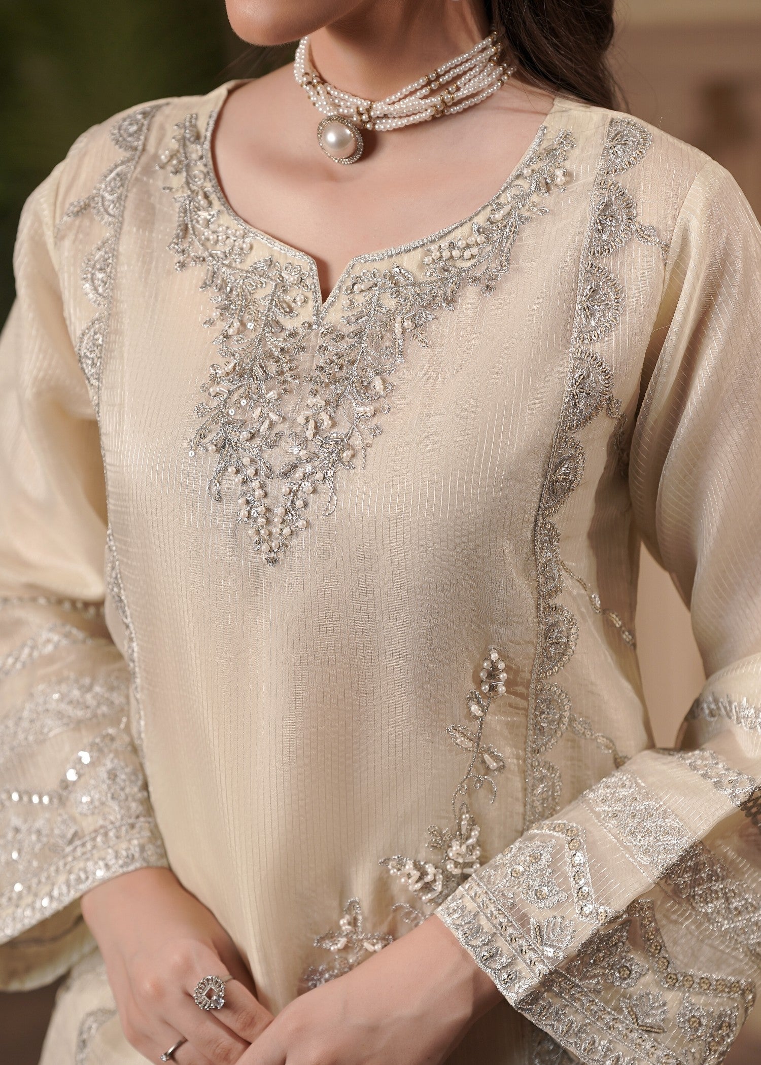 organza Kurta Set in Beige