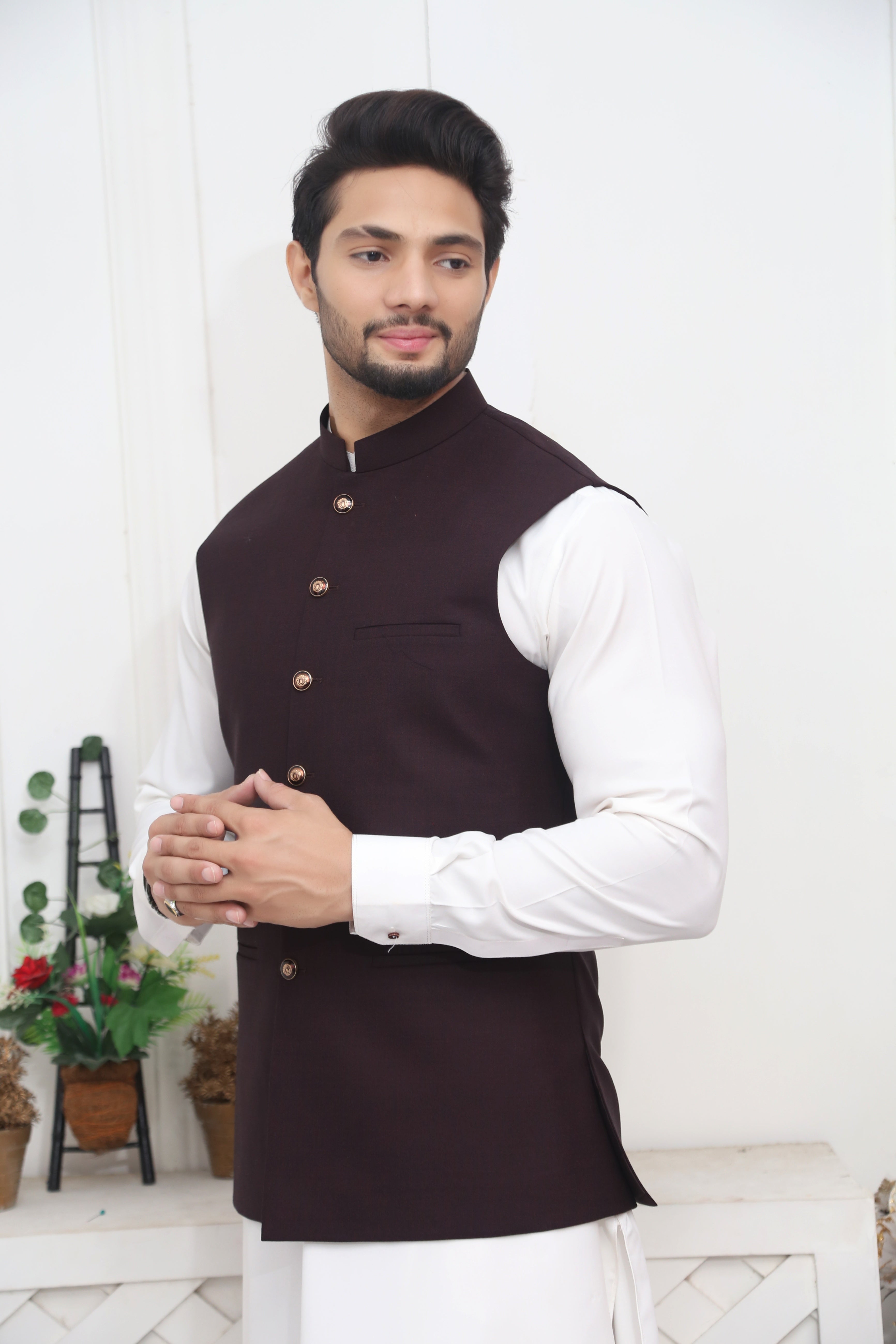 tropical Waistcoat in Maroon