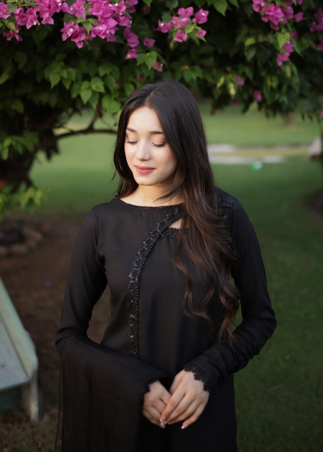 georgette Kurta Set in Jet black