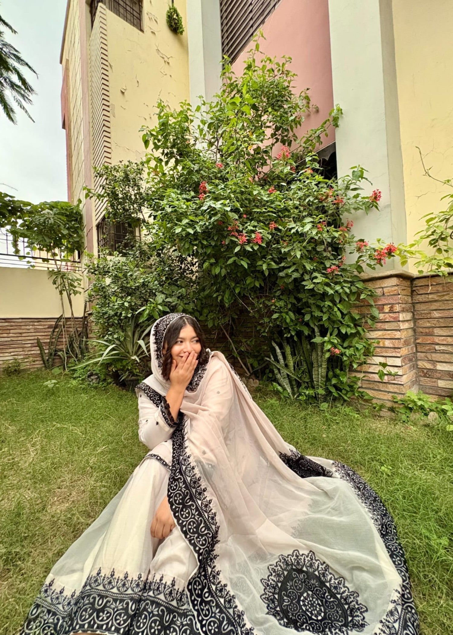 chiffon Gharara in Ivory