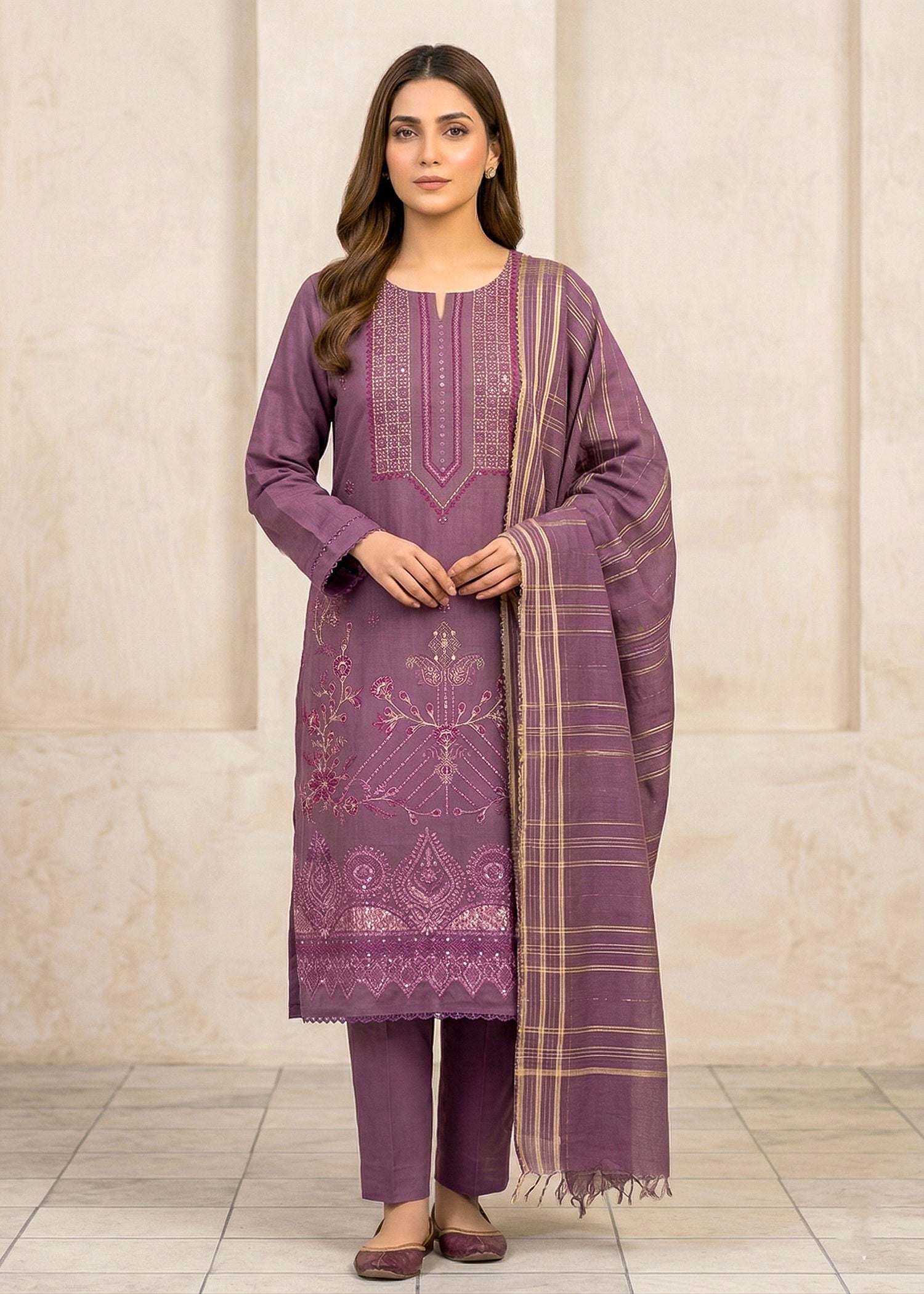 lawn Kurta Set in Lavender grey