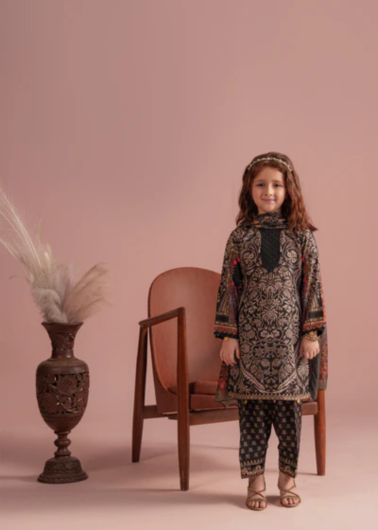 poly lawn Kurta Set in Black