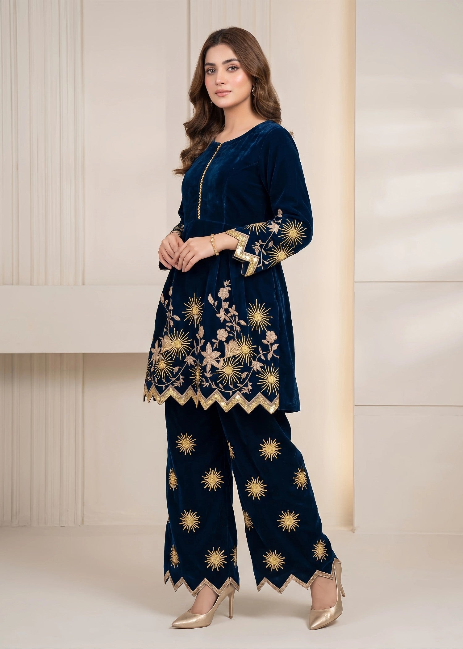 velvet Short Frock in Blue