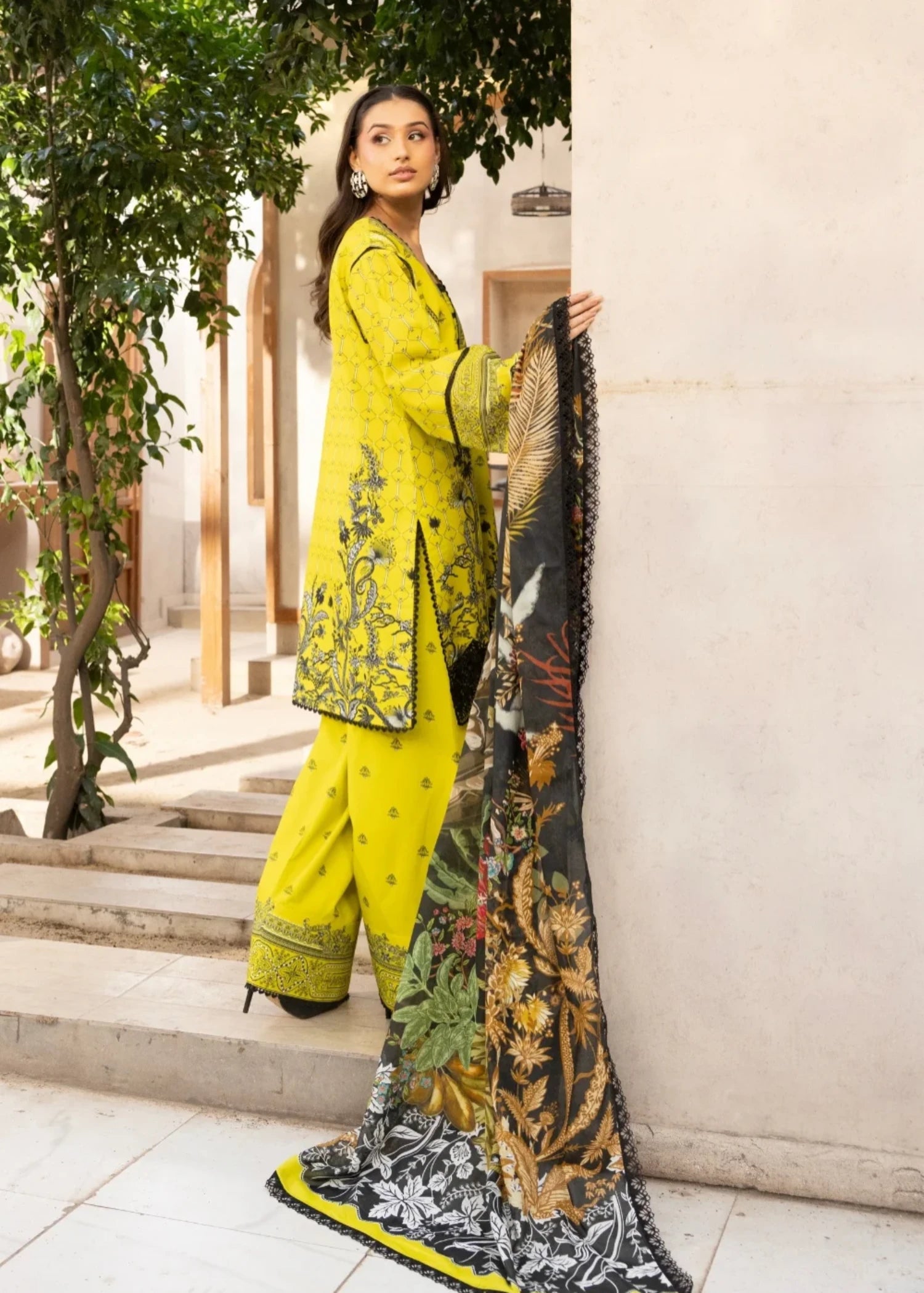 cambric Kurta Set in Yellow