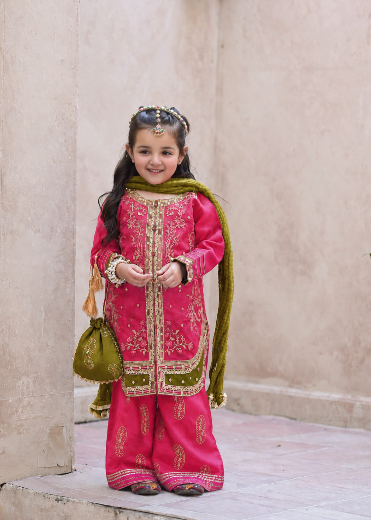 organza Kurta Set in Magenta haze