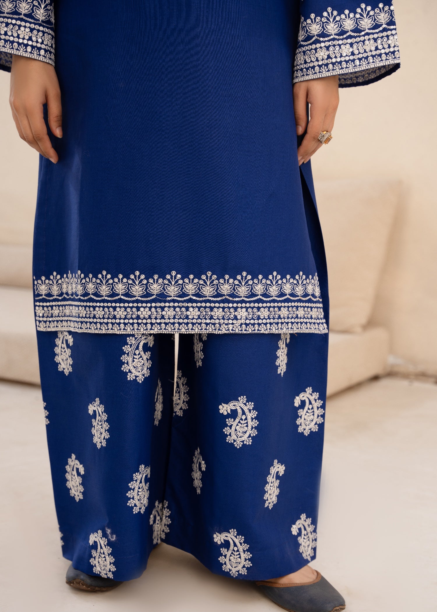 cambric Kurta Set in Royal blue