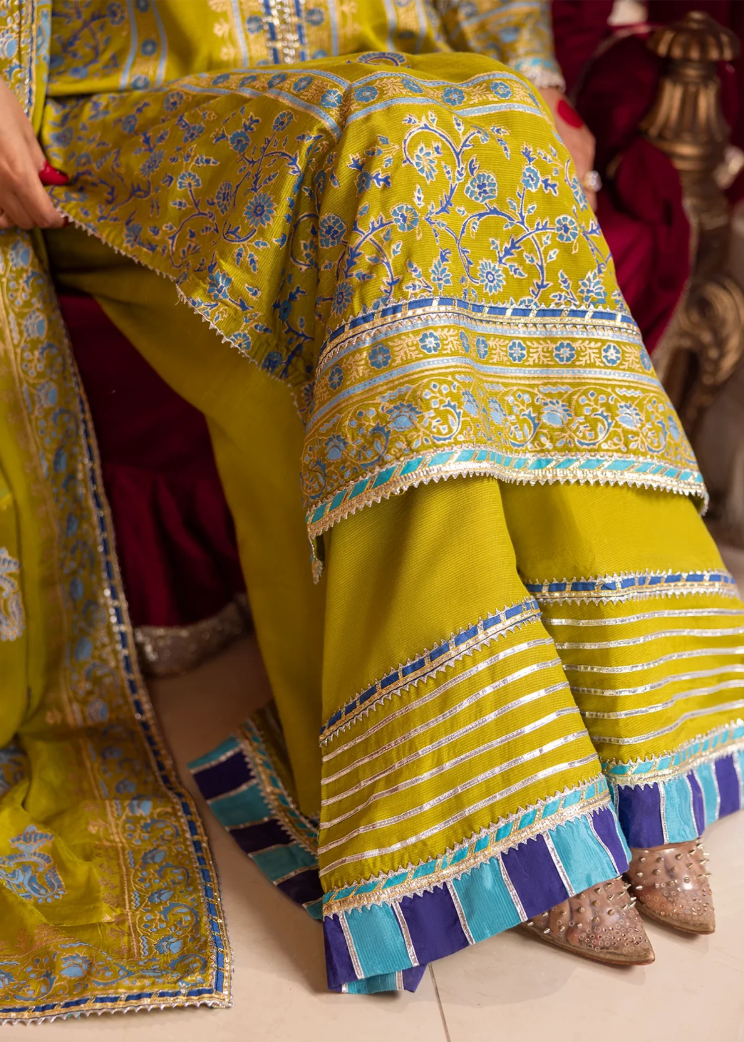 raw silk Unstitched in Apple green