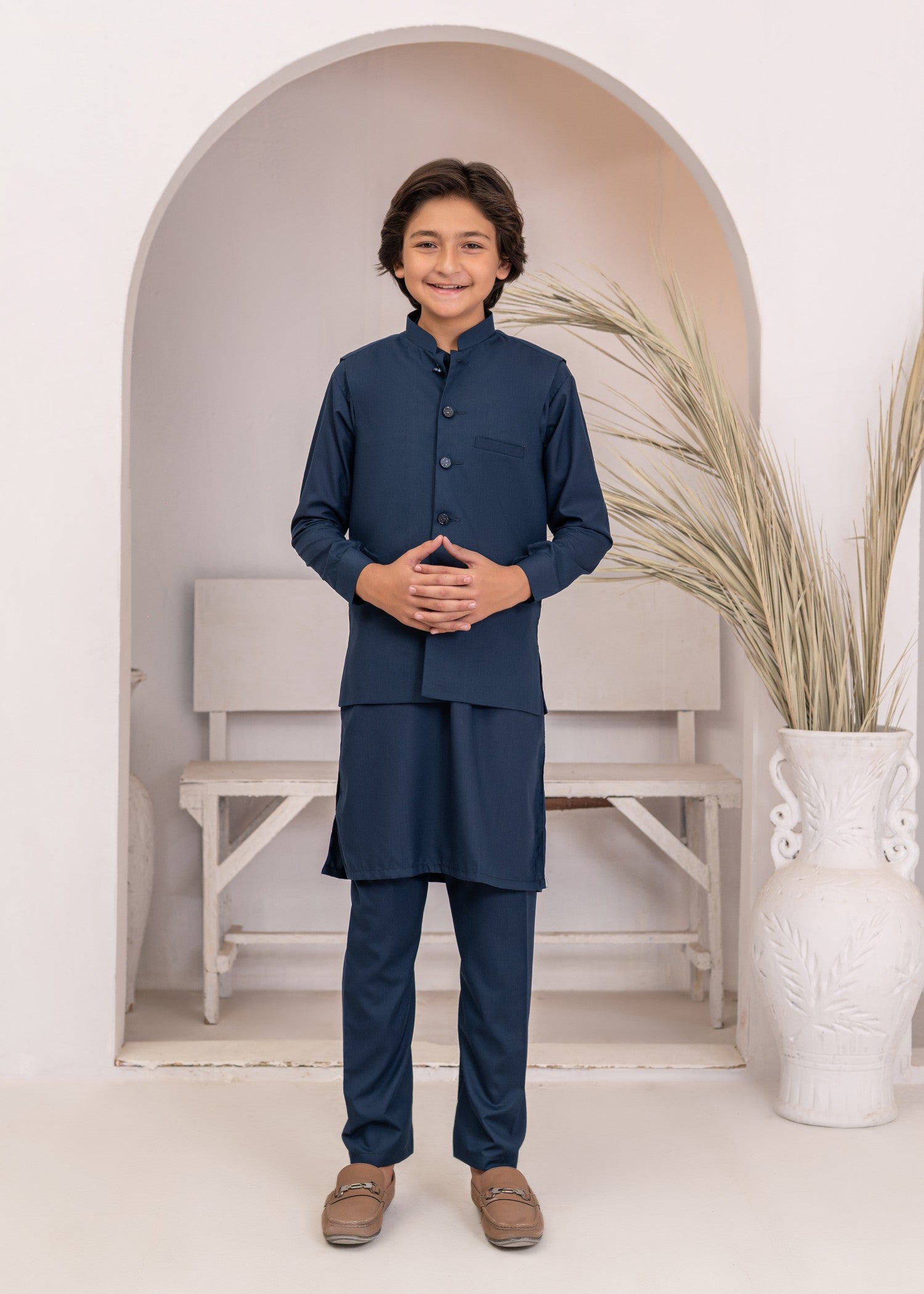 jamawar Waistcoat in Midnight blue