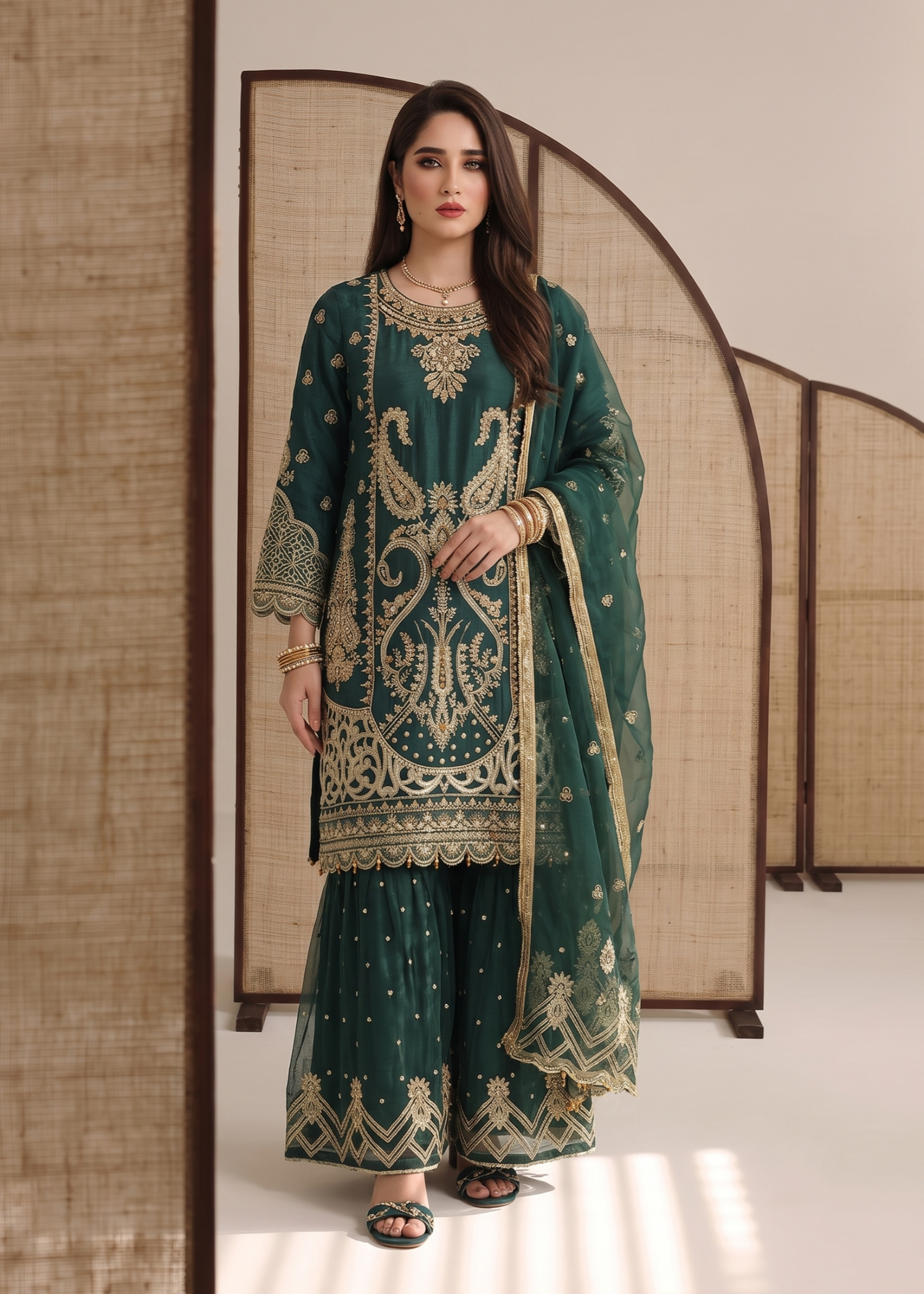organza Gharara in Teal
