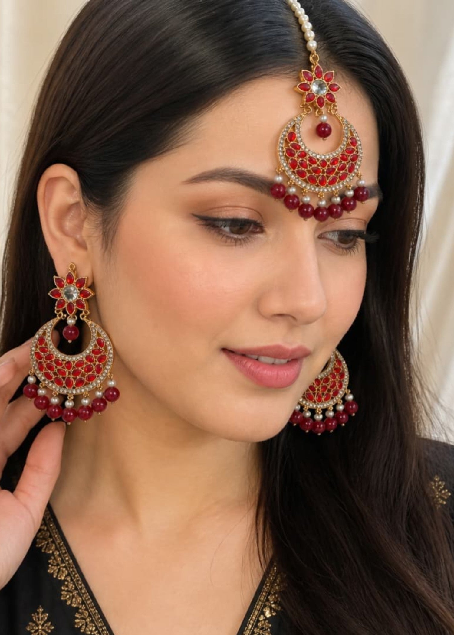 Jewelry Set in Red, gold Color by - Trendy Women Jewelry Set NMB7262