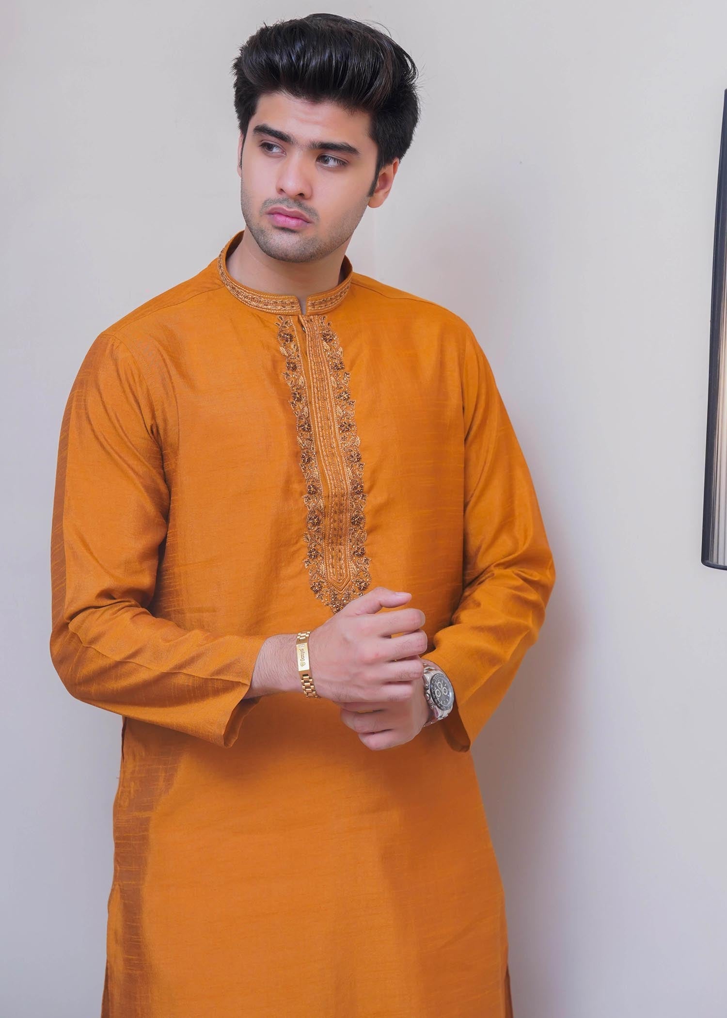 raw silk Kurta in Orange