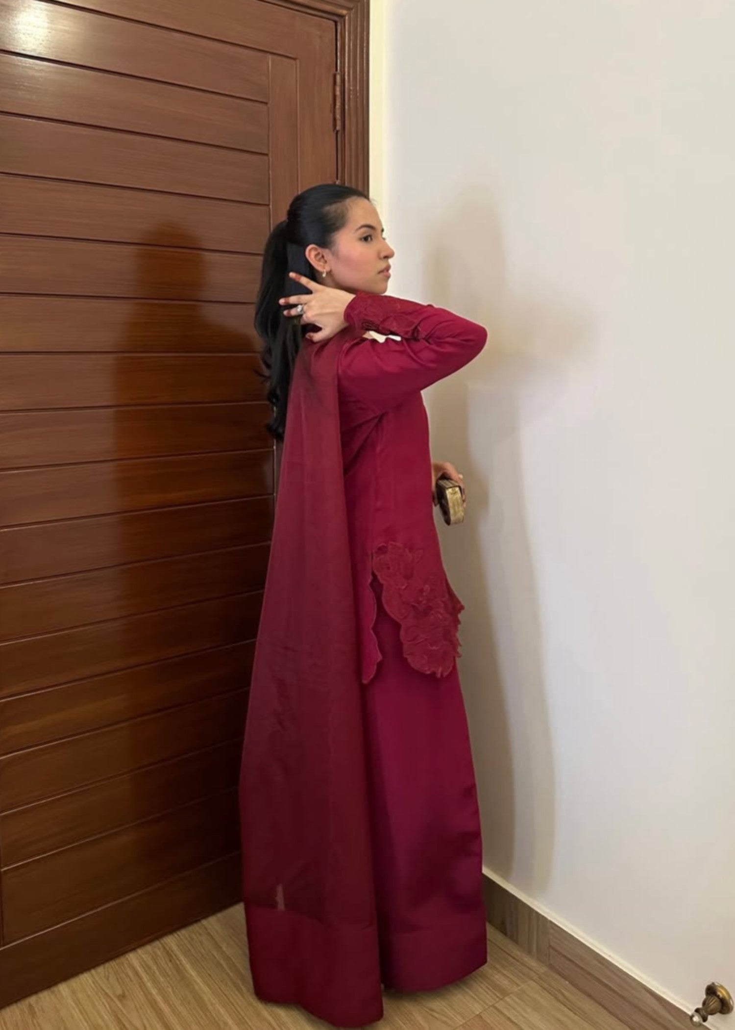 raw silk Kurta Set in Wine red
