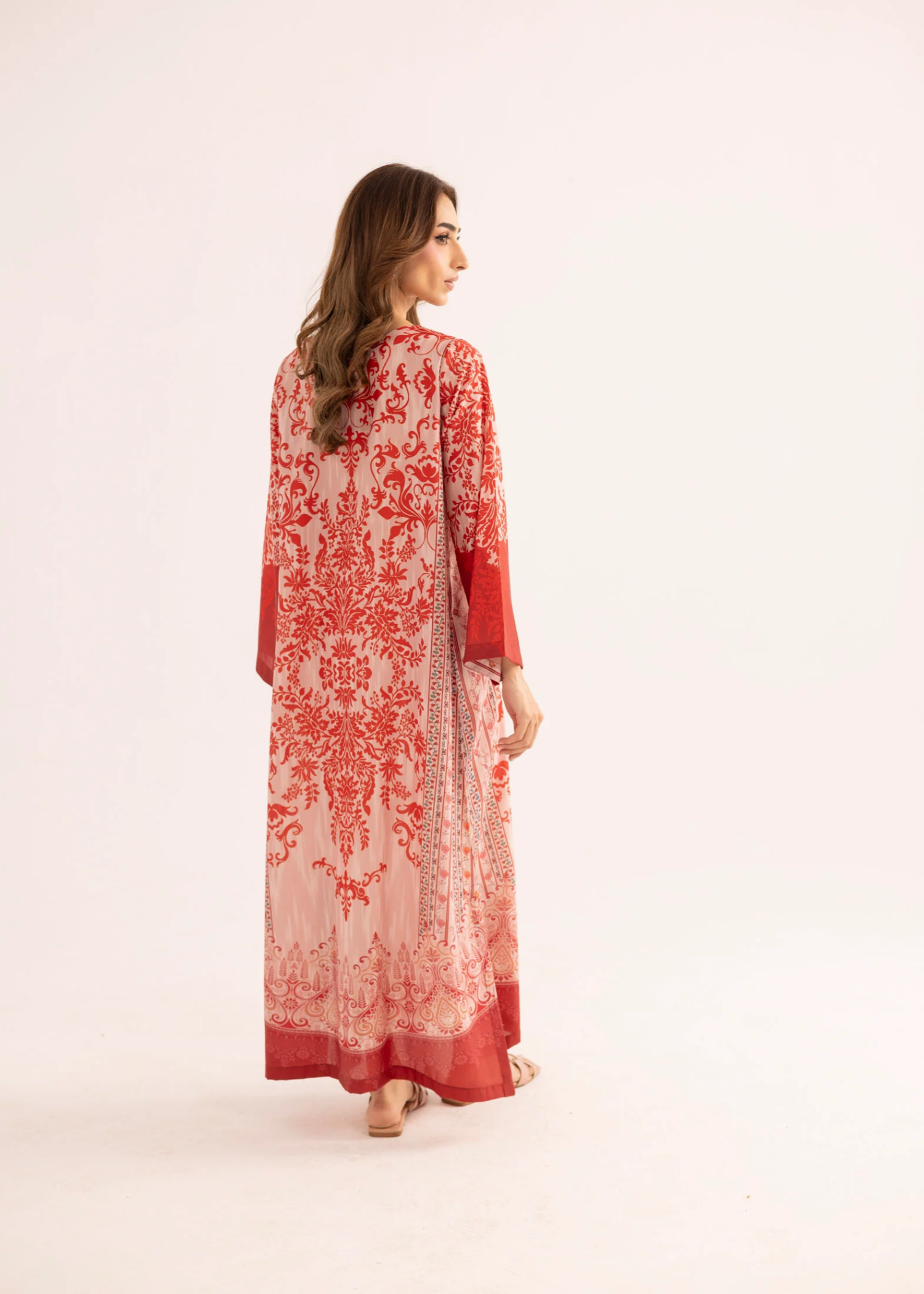 silk finish lawn Kaftan in Chili red
