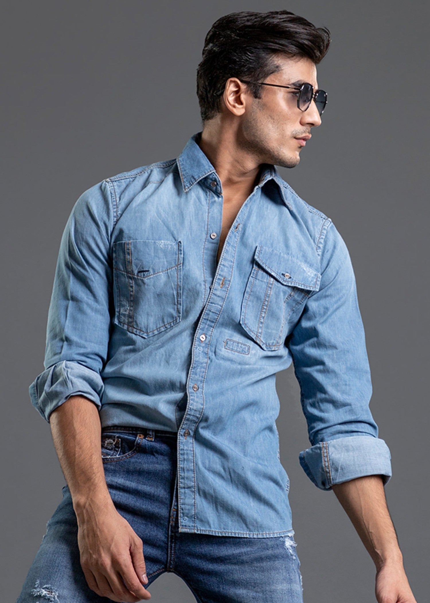denim Casual Shirt in Light blue