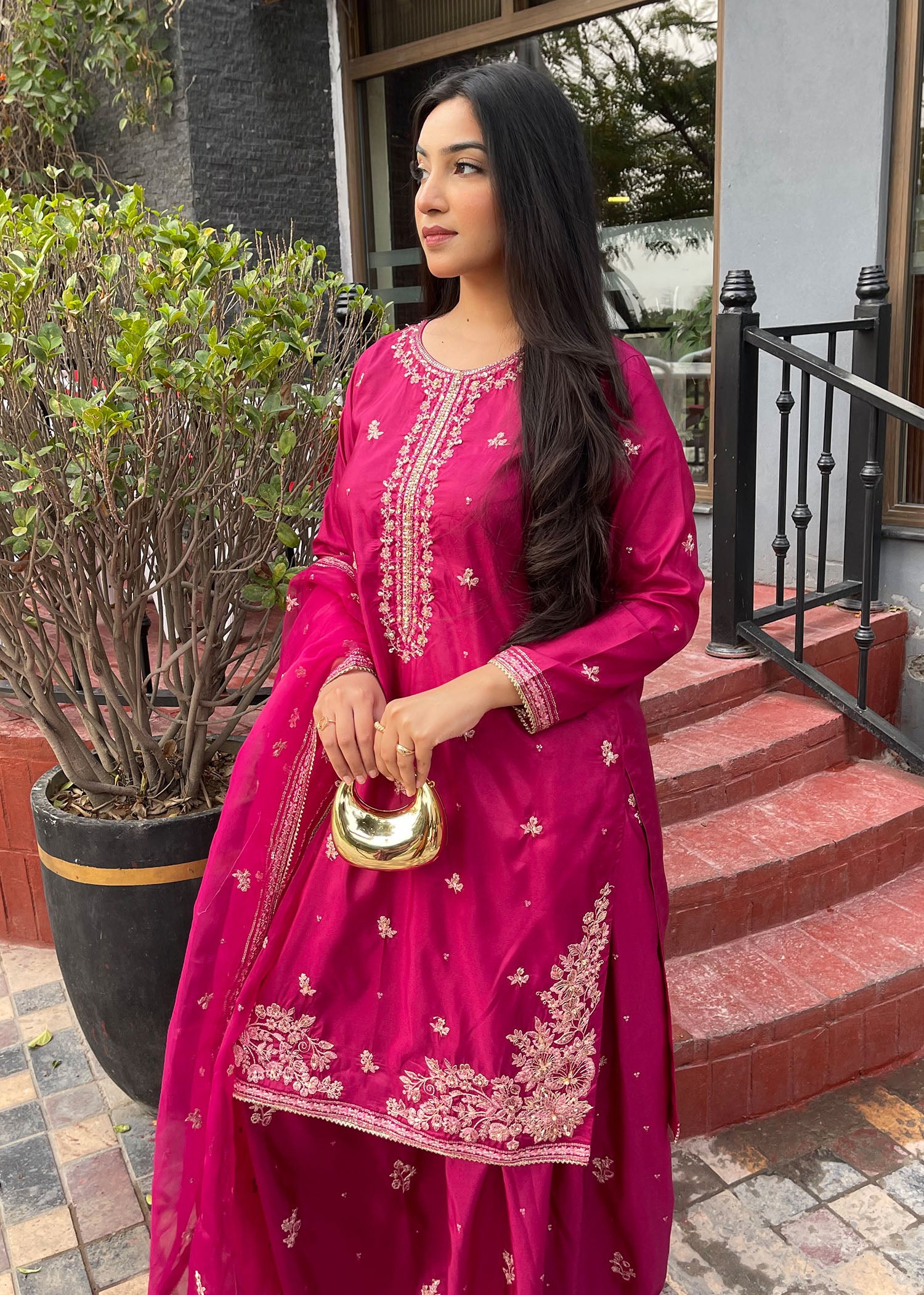 silk Sharara in Magenta