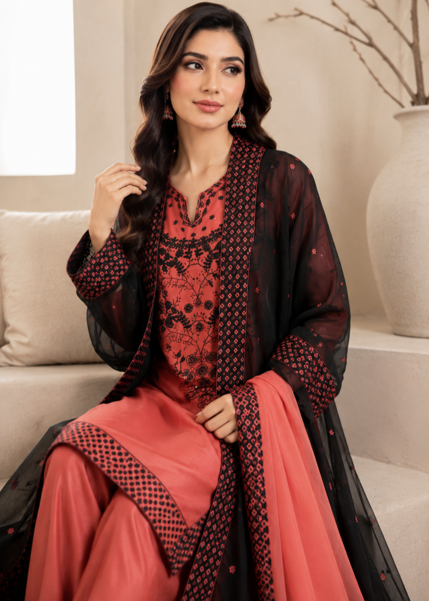 viscose Gown in Tomato red