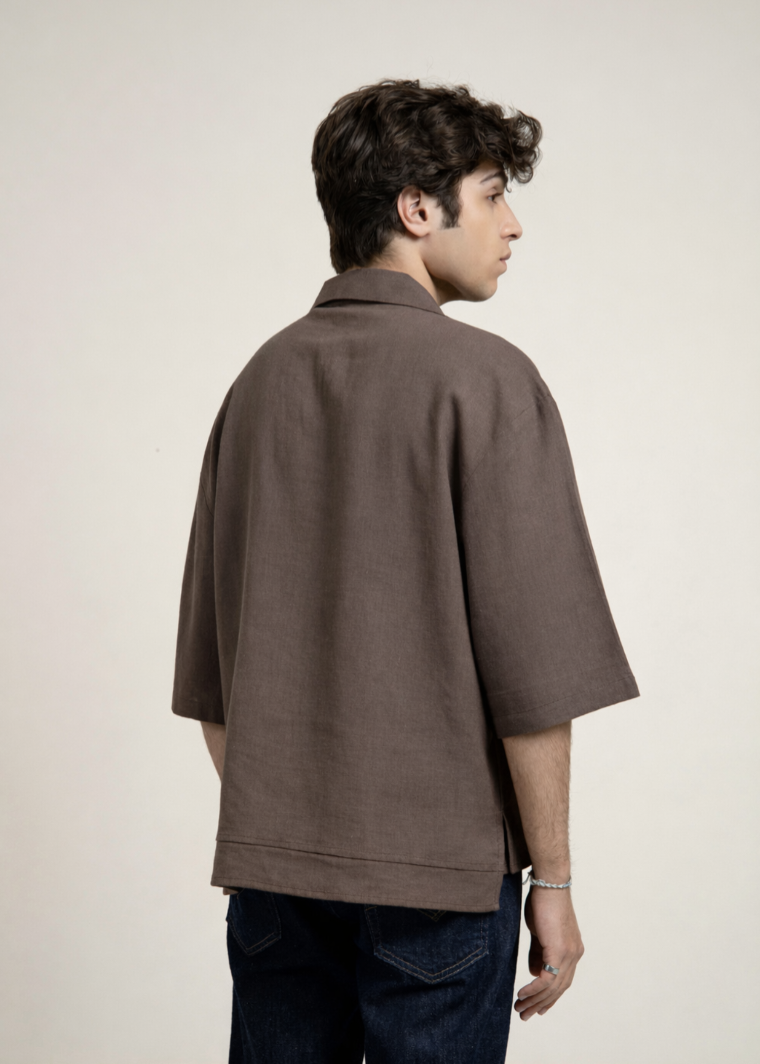 cotton linen Casual Shirt in Mocha brown by Fabriano