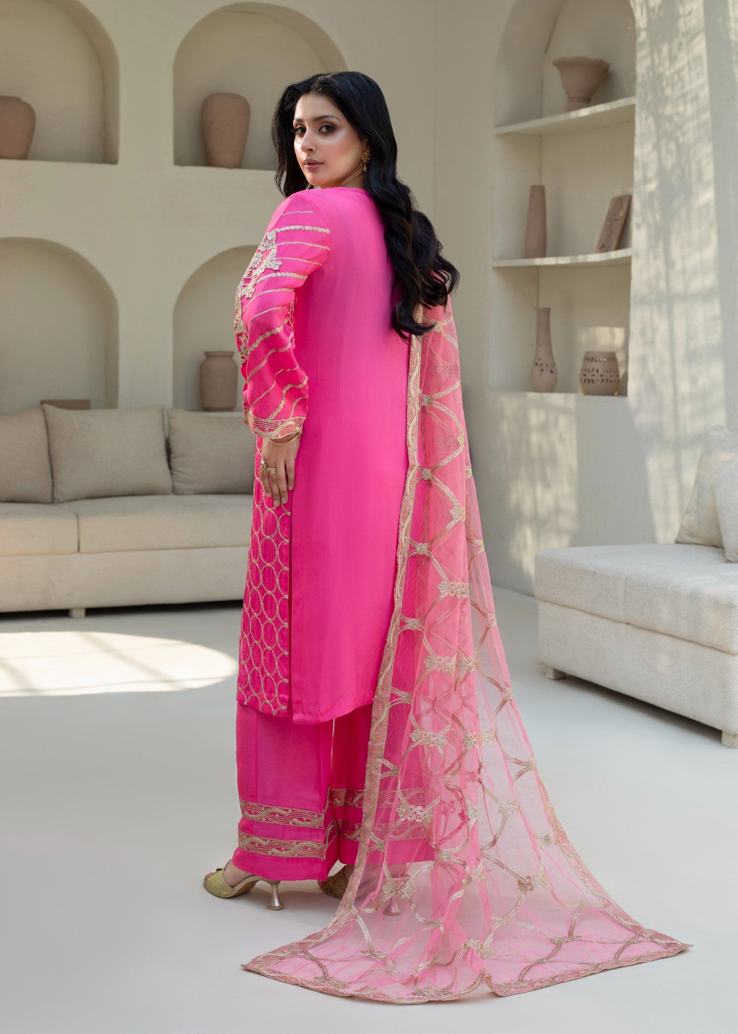 pure silk Kurta Set in Hot pink