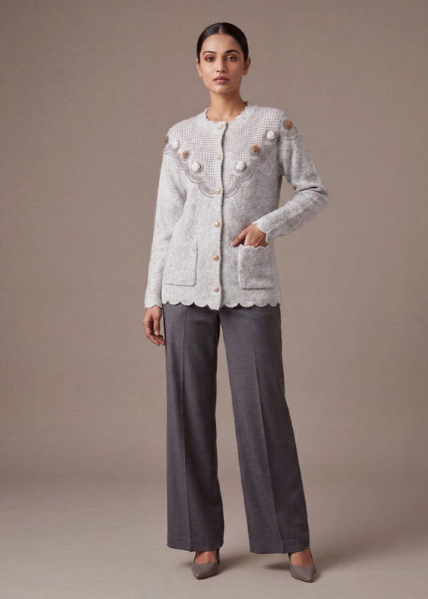 wool Cardigan in Light grey