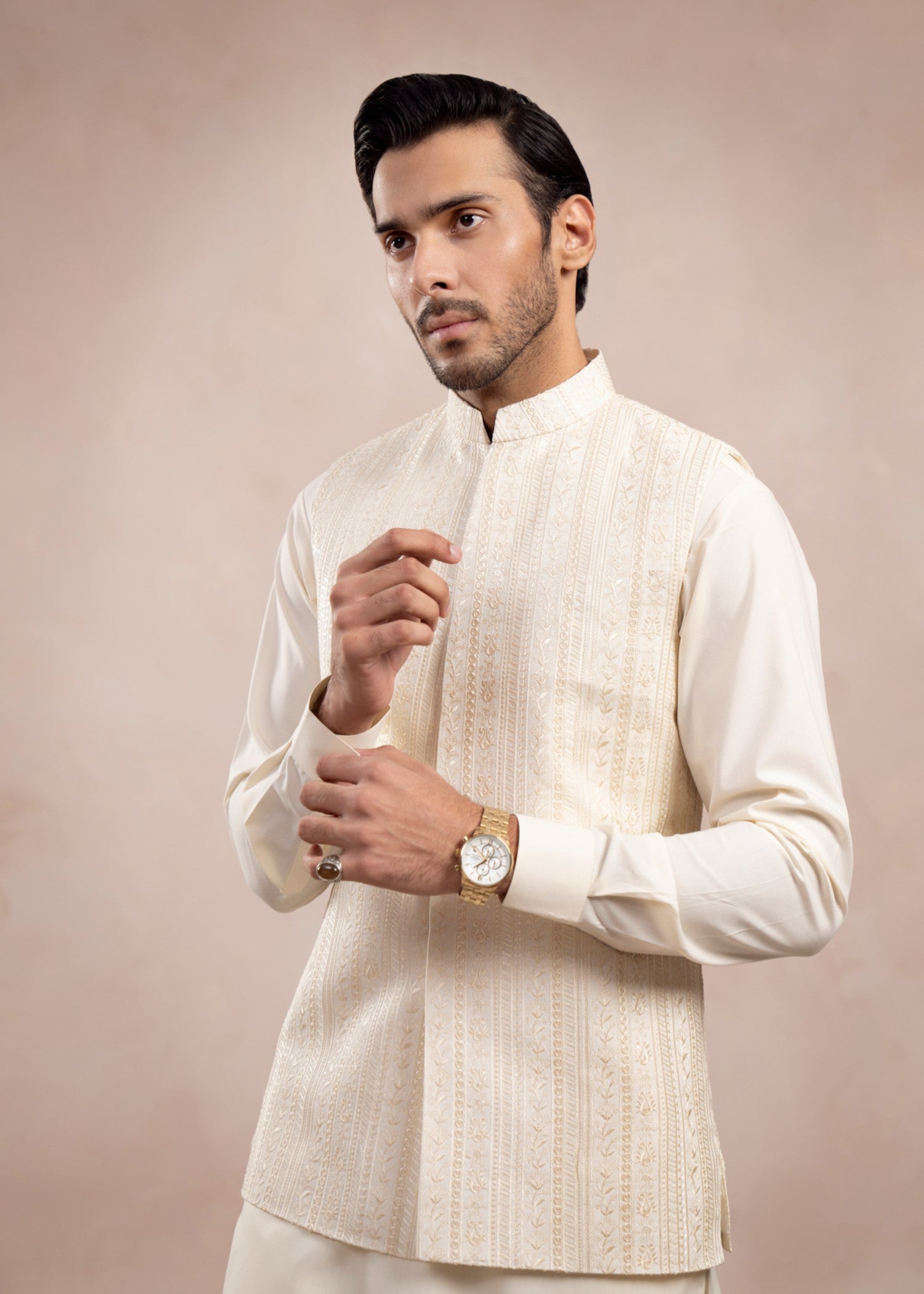 raw silk Waistcoat in Floral white