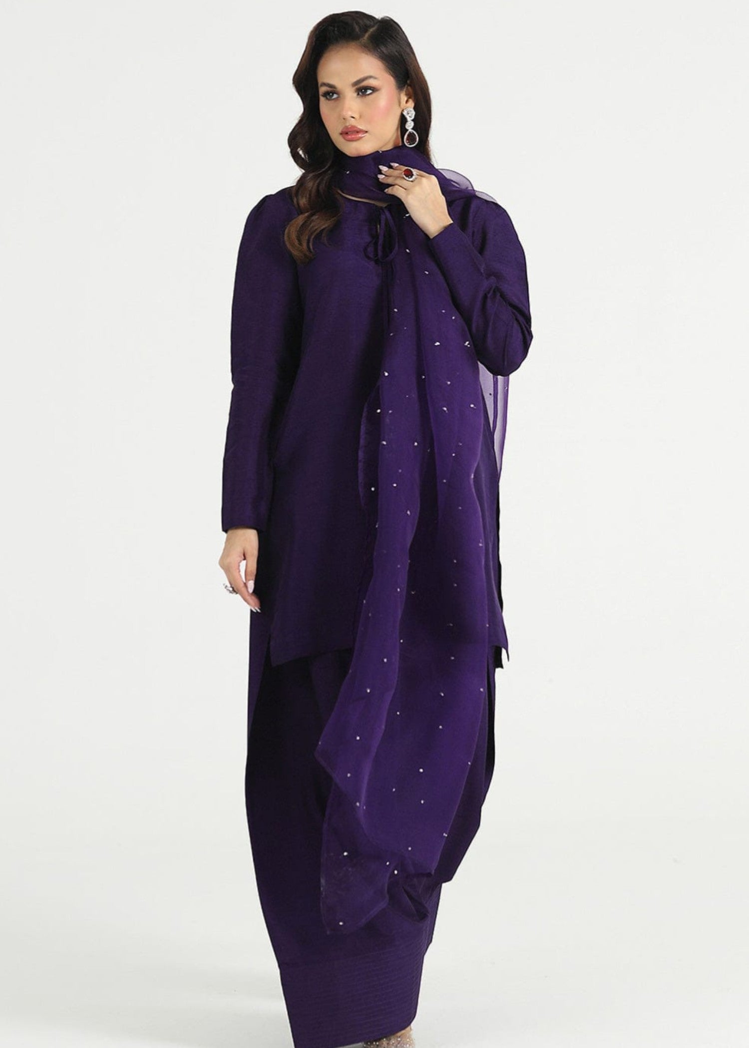 lawn Kurta Set in Deep purple