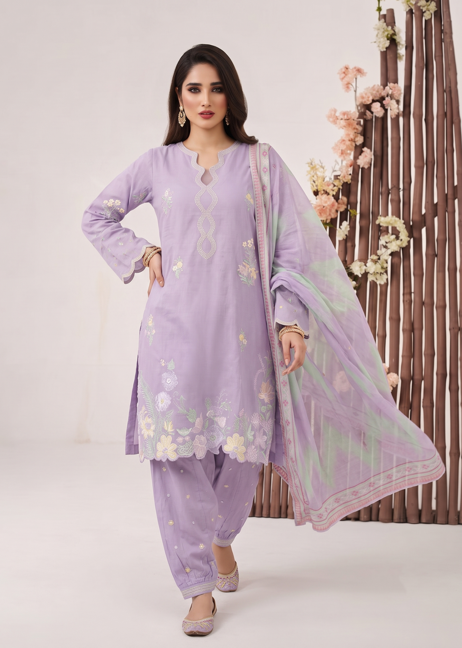 lawn Kurta Set in Lavender