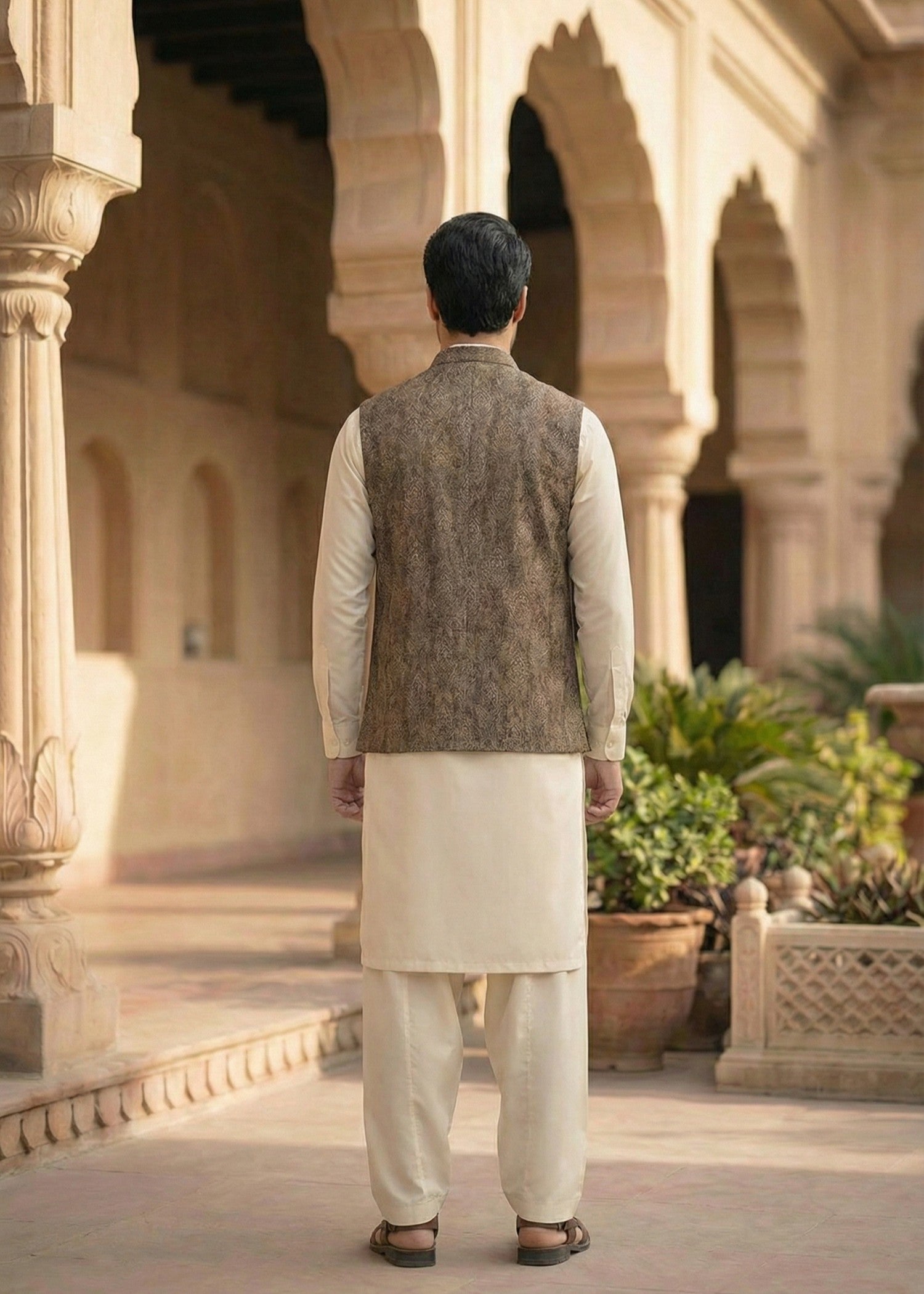 jamawar jacquard Waistcoat in Brown