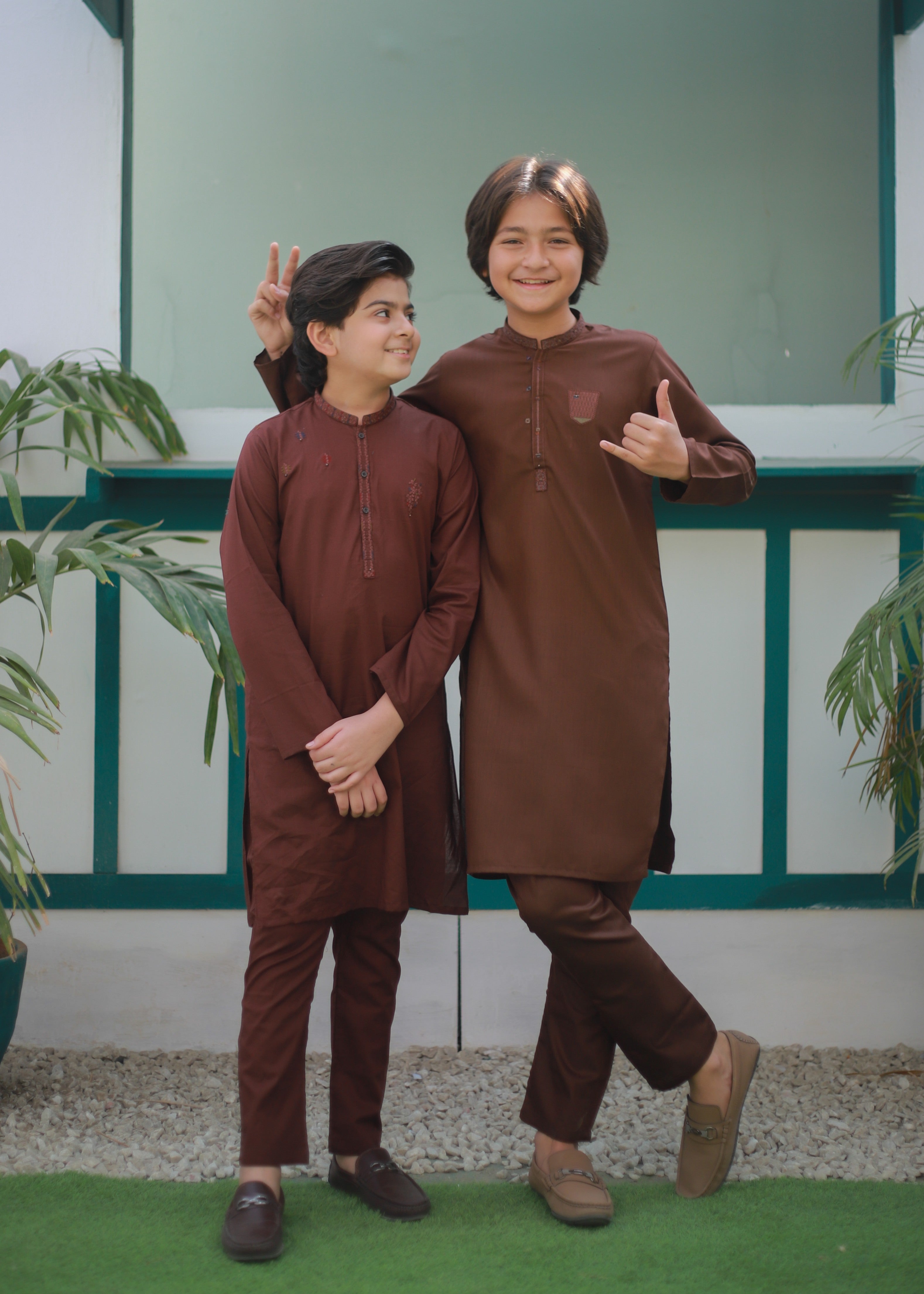 cotton Kurta Set in Saddle brown