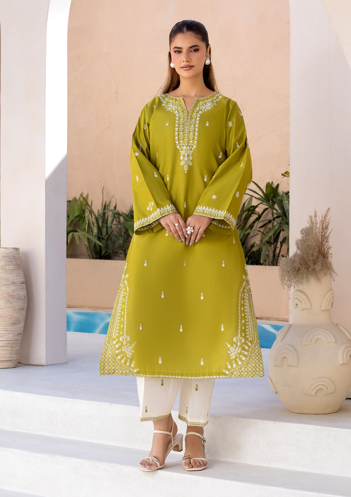 cotton Kurta Set in Olive green