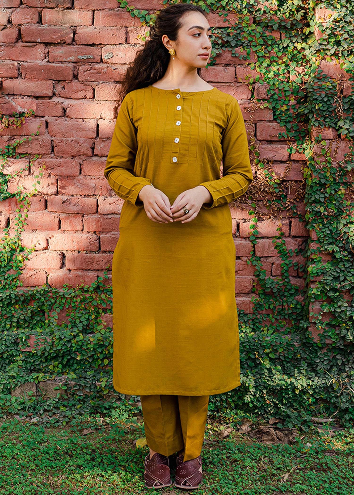 khaddar Kurti in Mustard