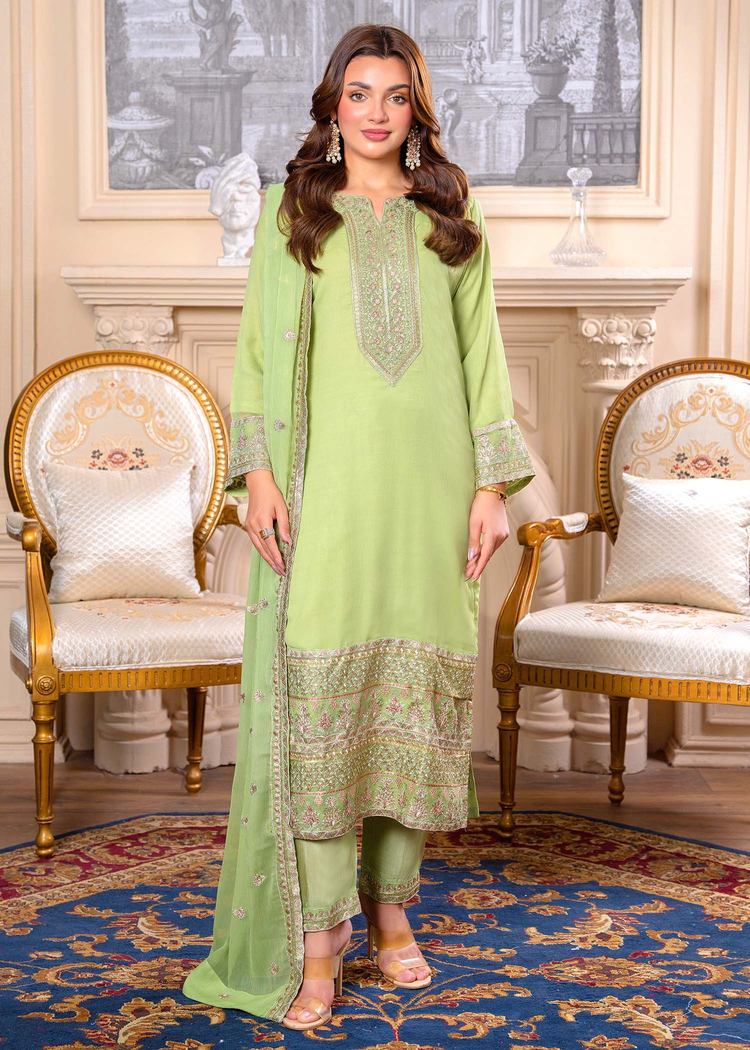 crinkle Kurta Set in Pistachio green