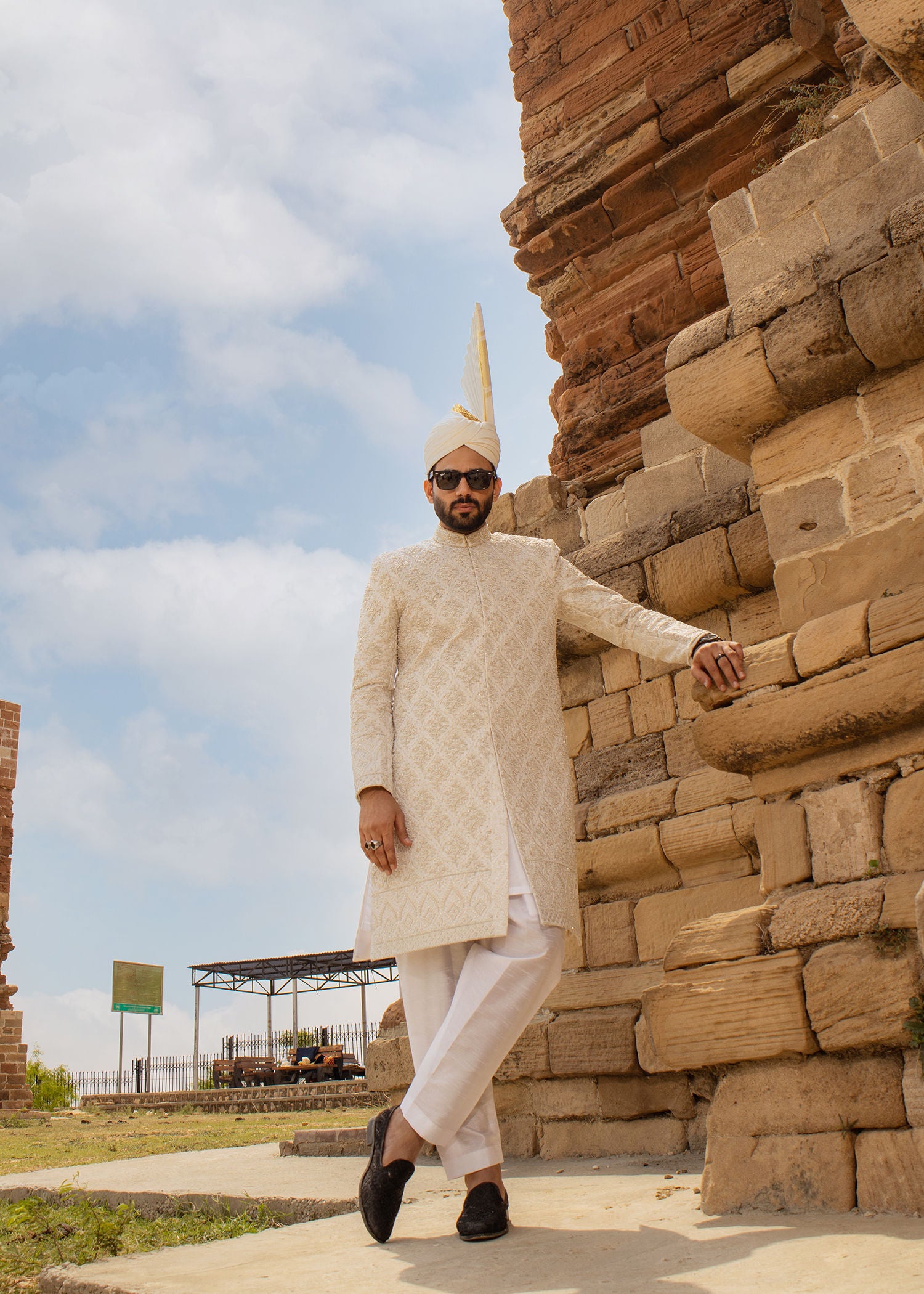 raw silk Sherwani in White