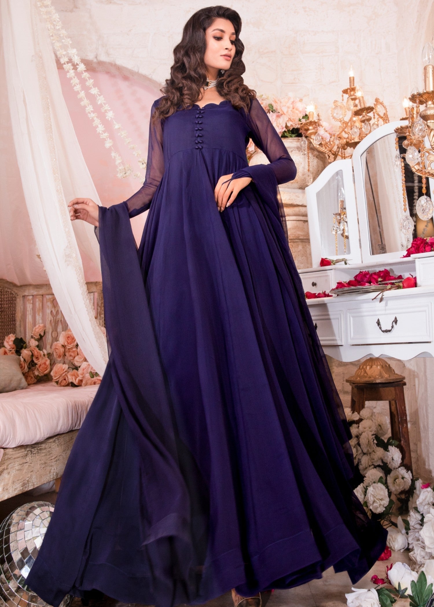 chiffon Pishwas in Navy blue