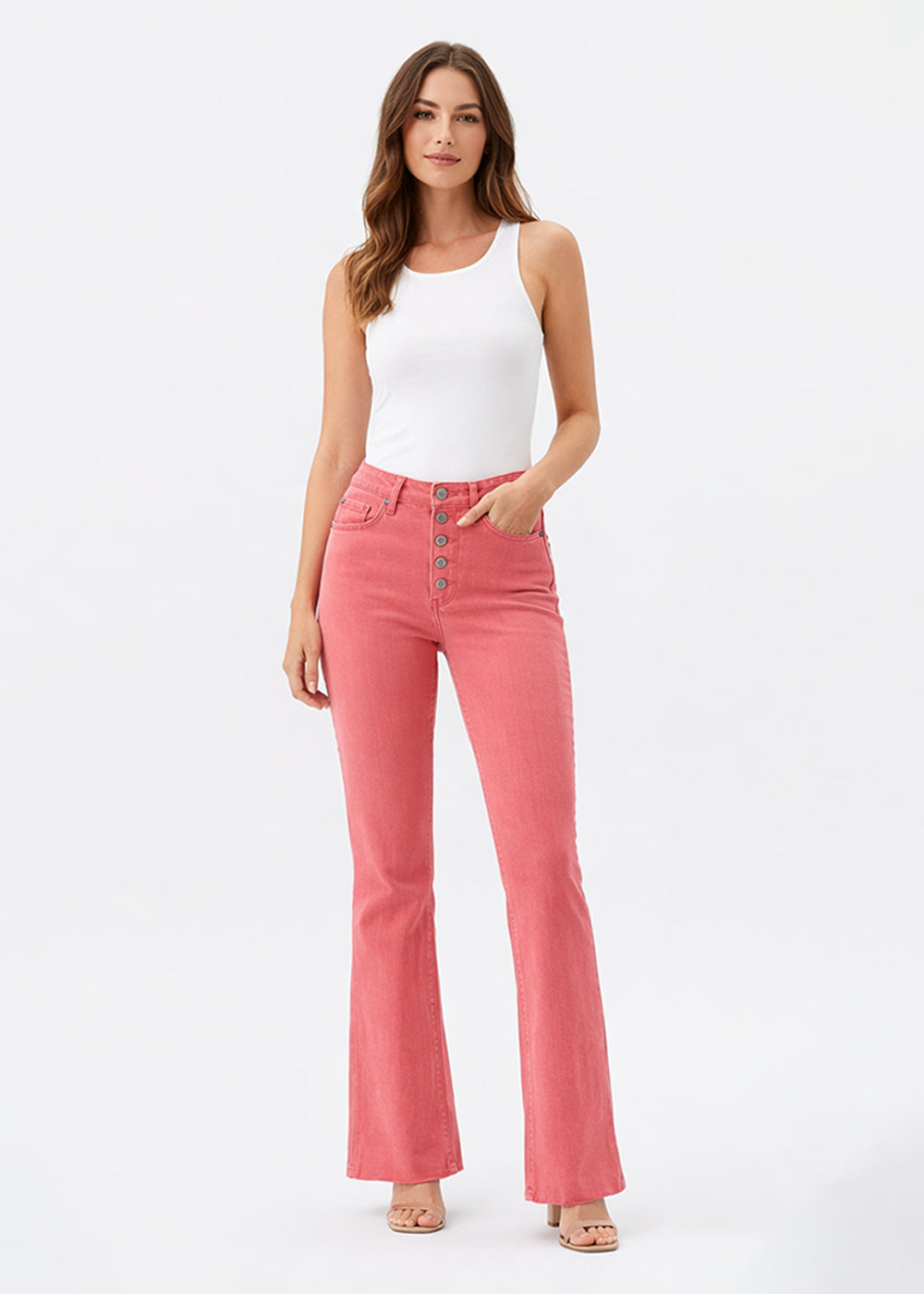 cotton Jeans in Coral pink