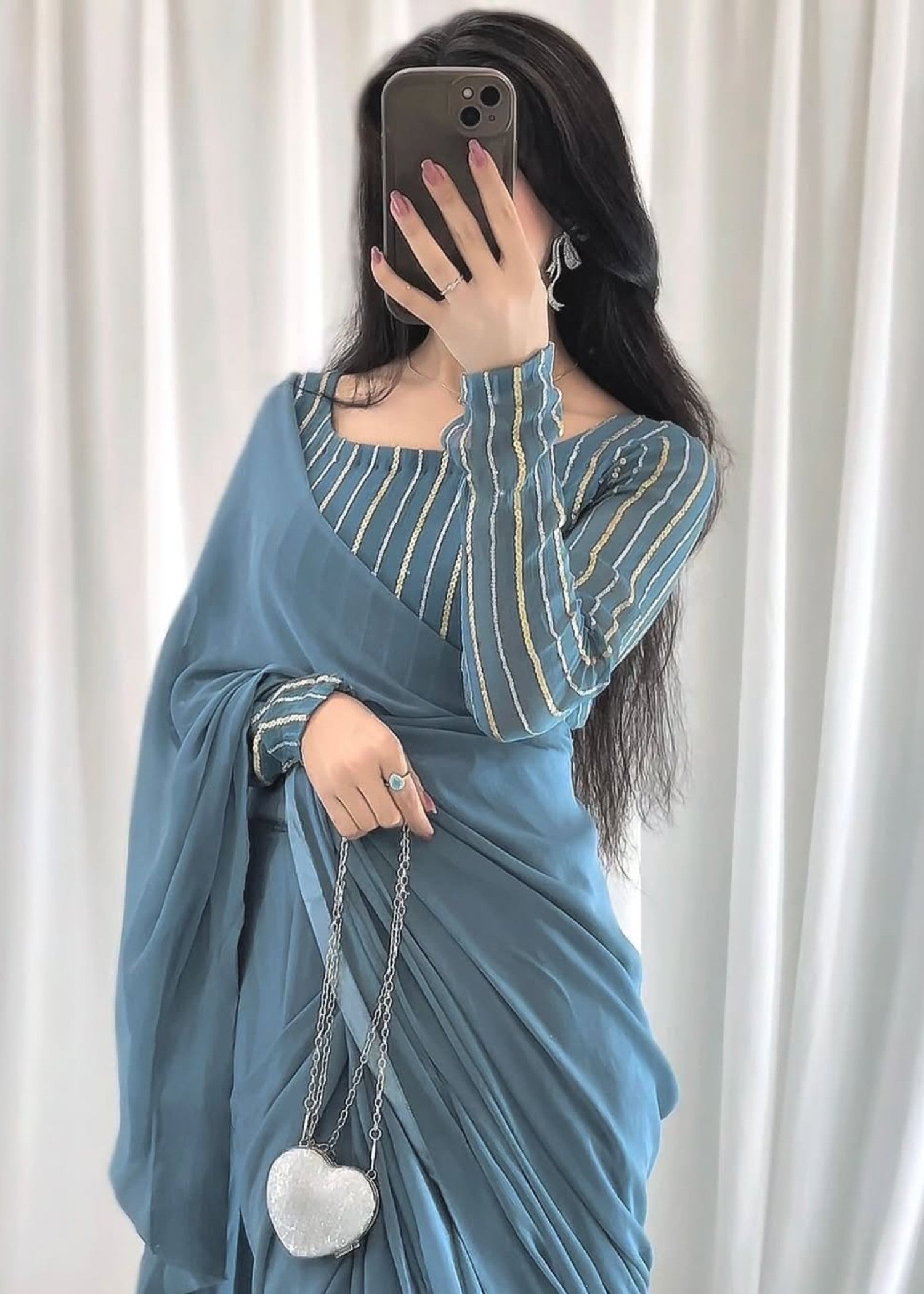 chiffon Saree in Powder blue