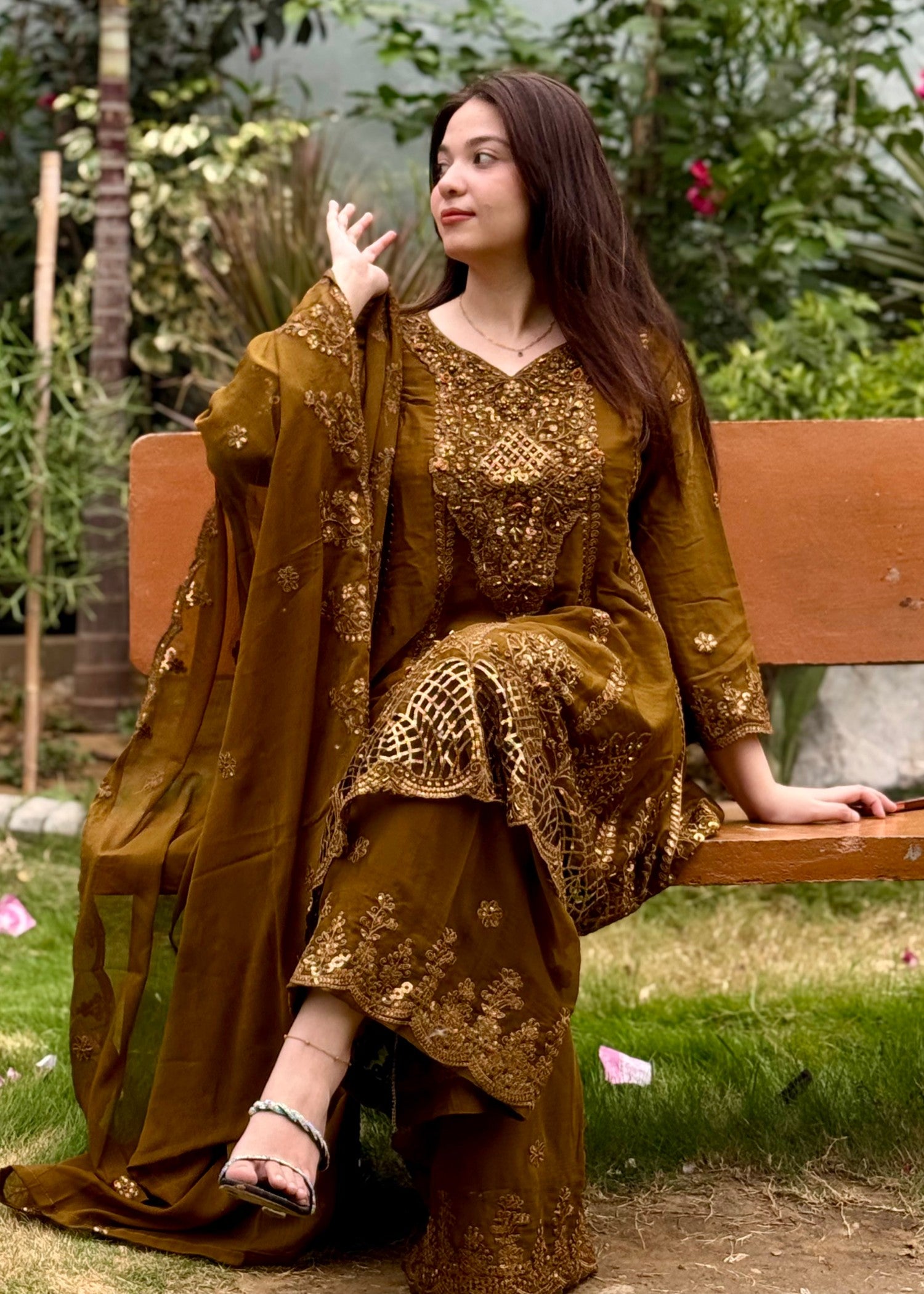 chiffon Short Frock in Coffee brown