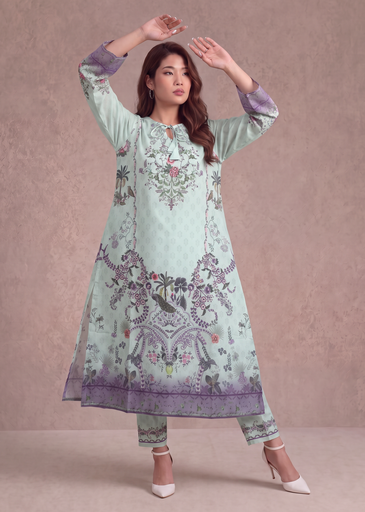 polyester crepe Kaftan in Mint green