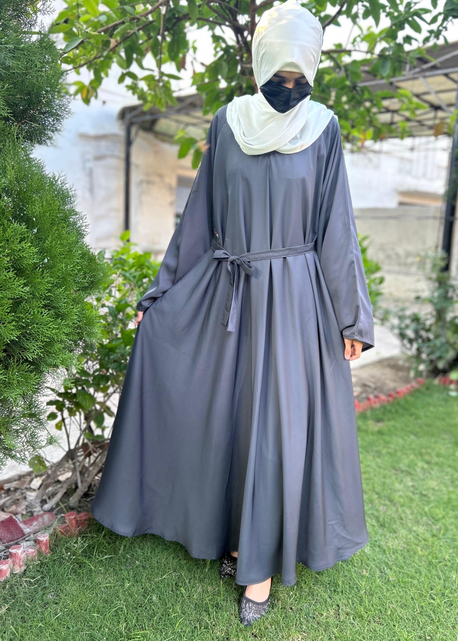 thai silk Abaya in Grey